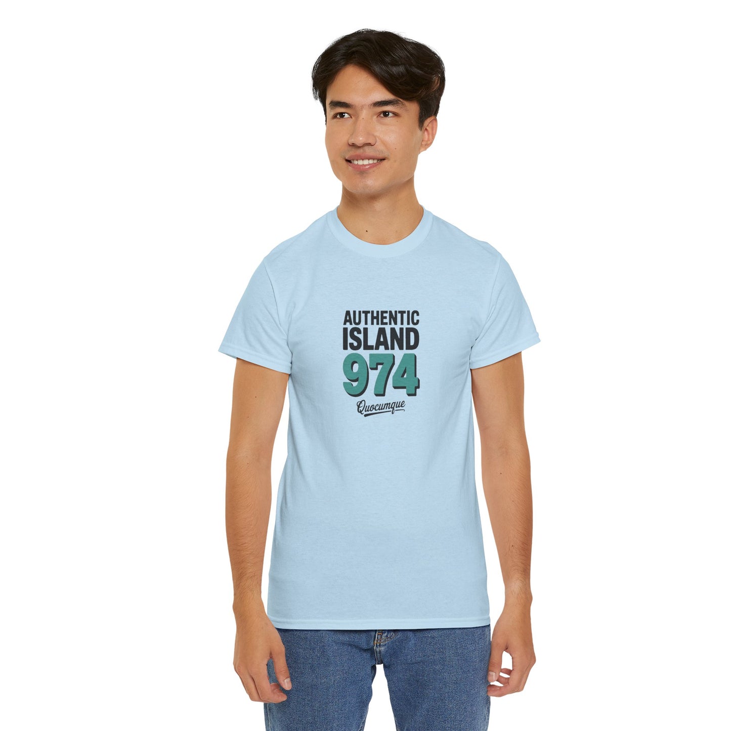 T-shirt " 974 Authentic Island ", Exotisme, Destination Île de La Réunion, Confort Coton, Sobre, Elégant, Souvenir Unique, Cadeau, Unisexe, Esprit Voyageur