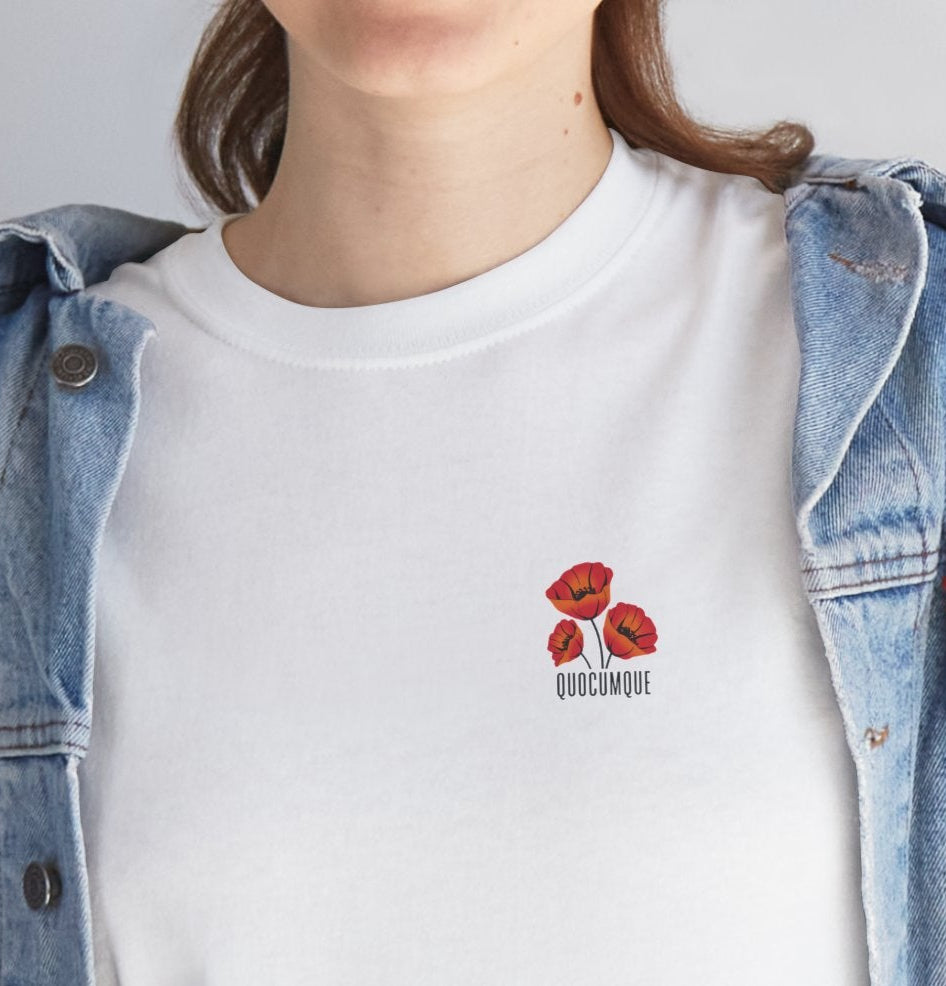 T-shirt Quocumque Coquelicots, Fleurs des Champs, Rouge Eclatant, Confort Coton, Souvenir Unique, Cadeau, Unisexe, Délicatesse, Homme, Femme, Adulte
