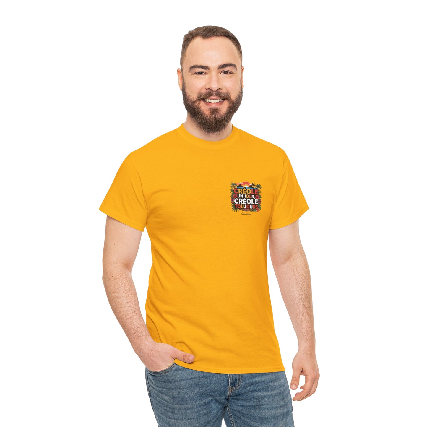T-shirt Quocumque "Créole" Île de La Réunion", Confort Coton, Sobre, Elégant, Souvenir Unique, Cadeau, Unisexe, Esprit Voyageur