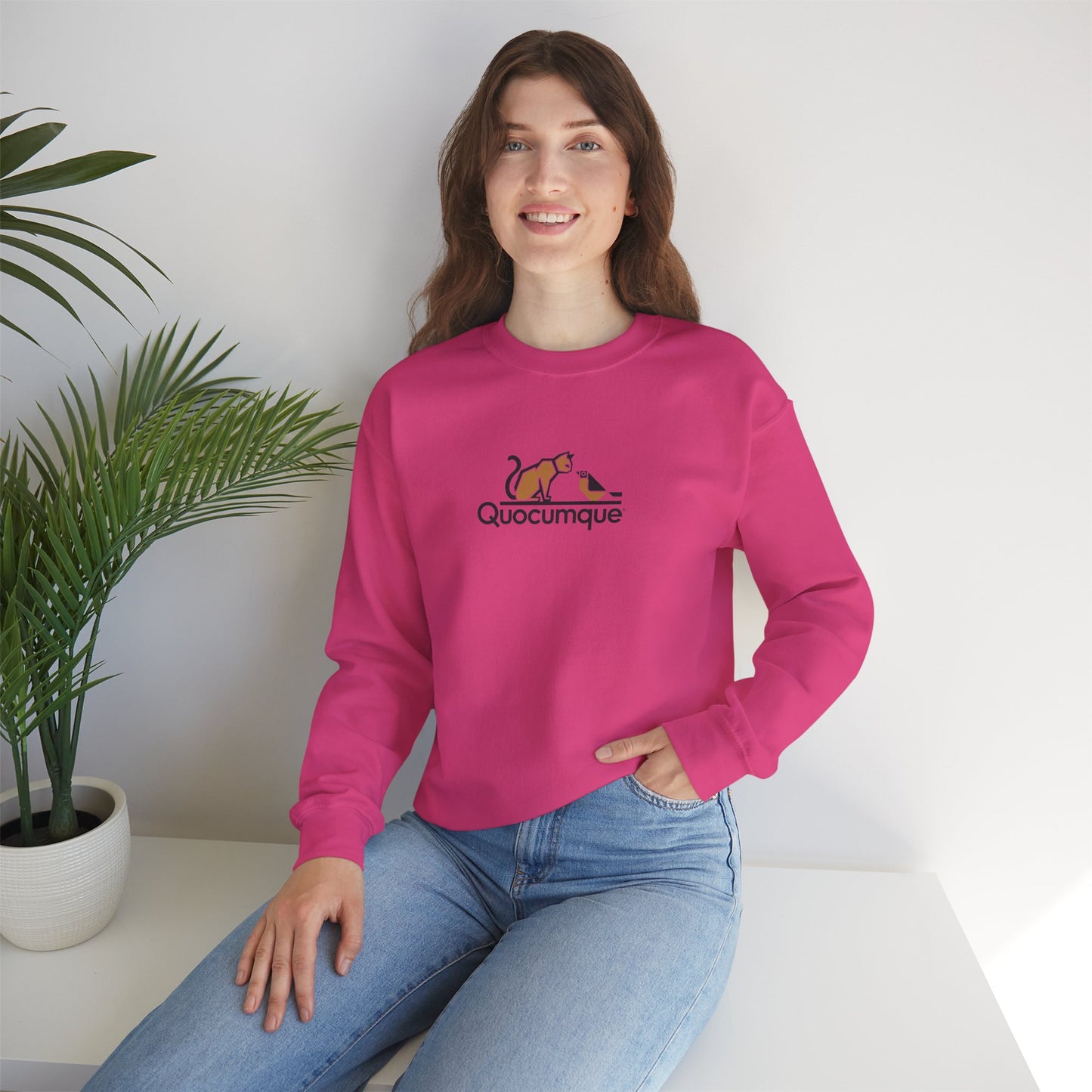 Sweat-Shirt Quocumque " Chat et Oiseau", Adulte, Unisexe, Unisexe, Homme, Femme, Décontracté, Élégant, Classique, Adulte