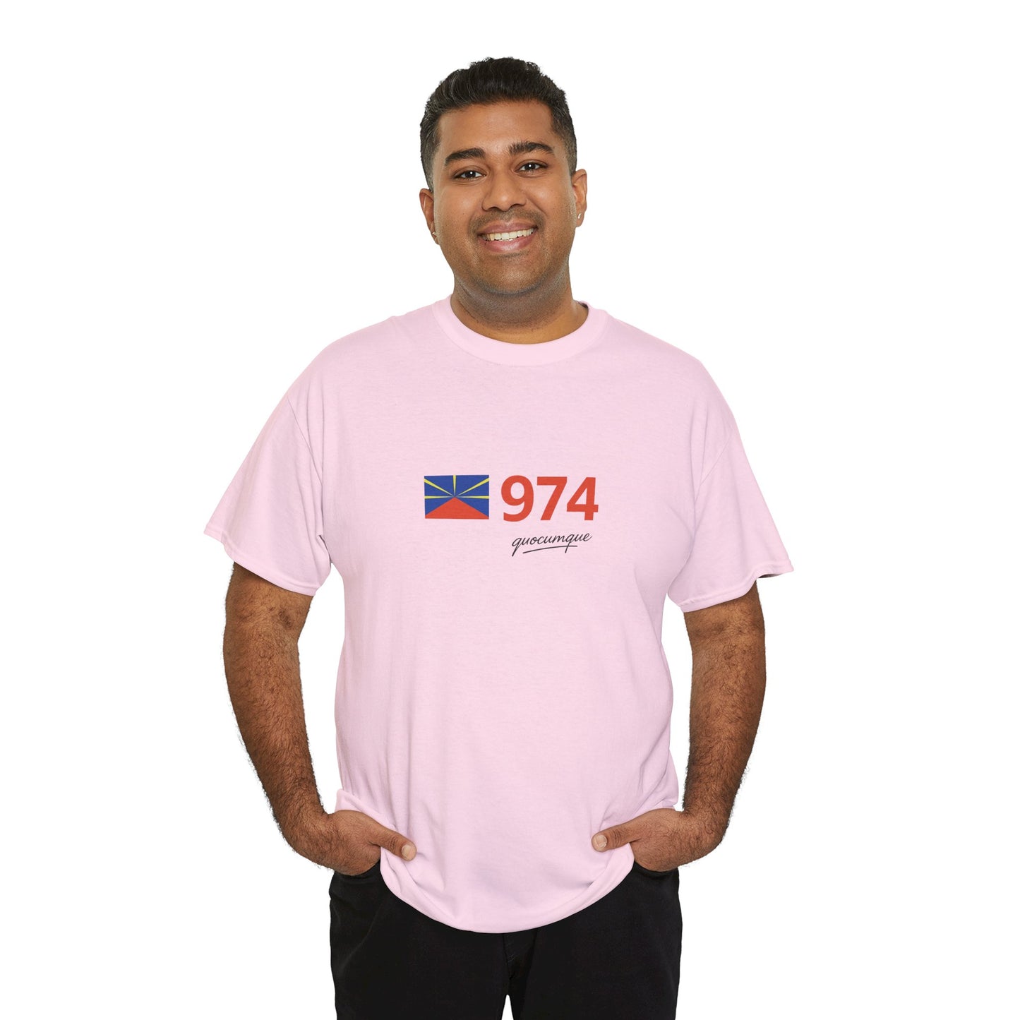 T-shirt "974 Drapeau", Île de La Réunion, Confort Coton, Sobre, Elégant, Souvenir Unique, Cadeau, Unisexe, Esprit Voyageur