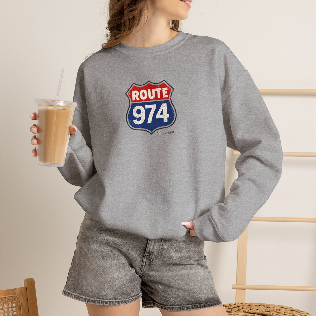 Sweat Quocumque "Route 974", Exotique, Destination Île De La Réunion, Adulte, Homme, Femme, Sportive, Sportif, Décontracté, Drapeau Régional
