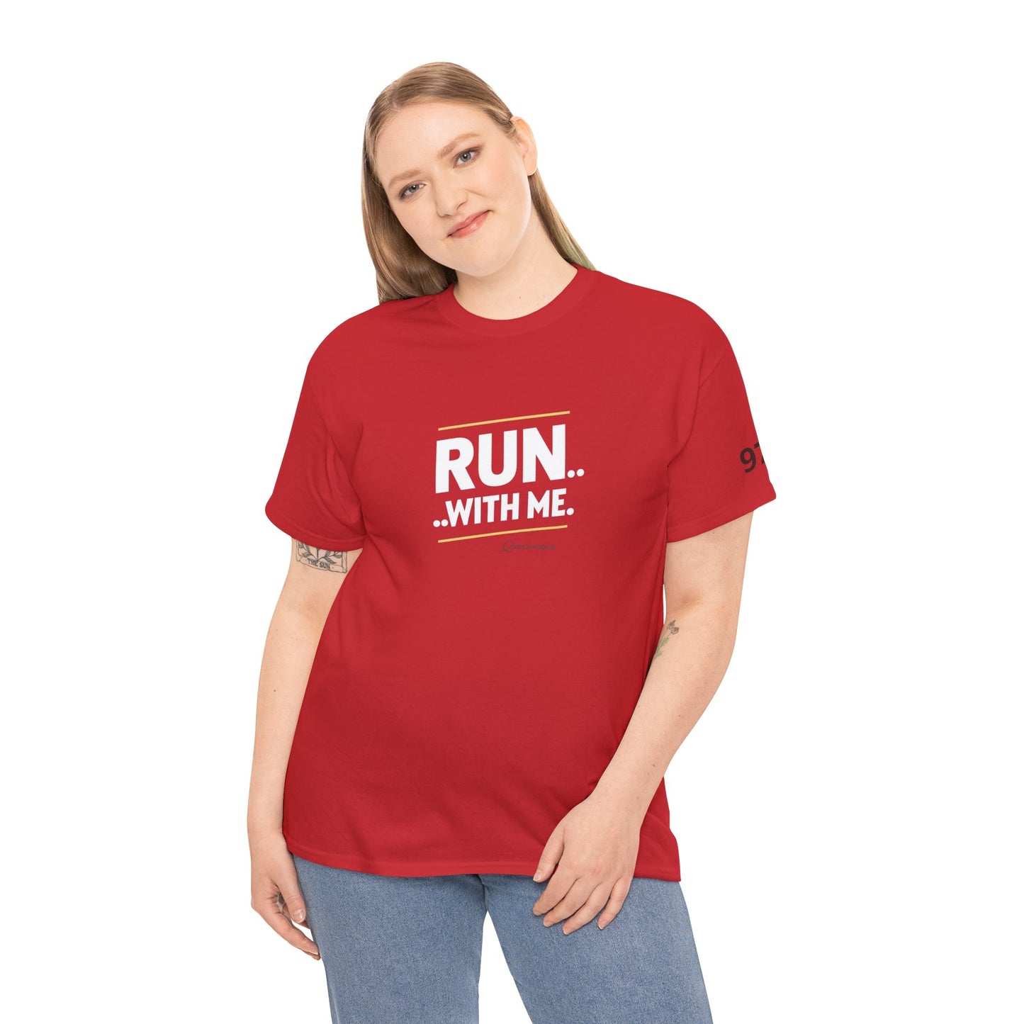 T-shirt Quocumque "RUN With me ", Île de La Réunion", Confort Coton, Sobre, Elégant, Souvenir Unique, Cadeau, Unisexe, Esprit Voyageur