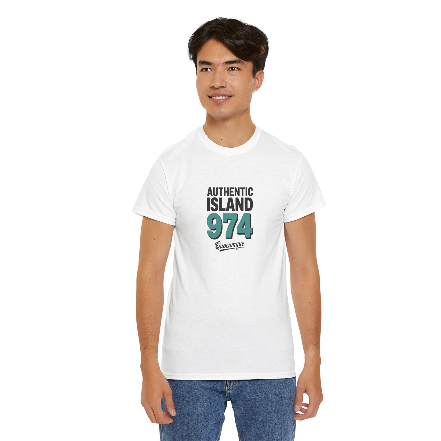 T-shirt " 974 Authentic Island ", Exotisme, Destination Île de La Réunion, Confort Coton, Sobre, Elégant, Souvenir Unique, Cadeau, Unisexe, Esprit Voyageur