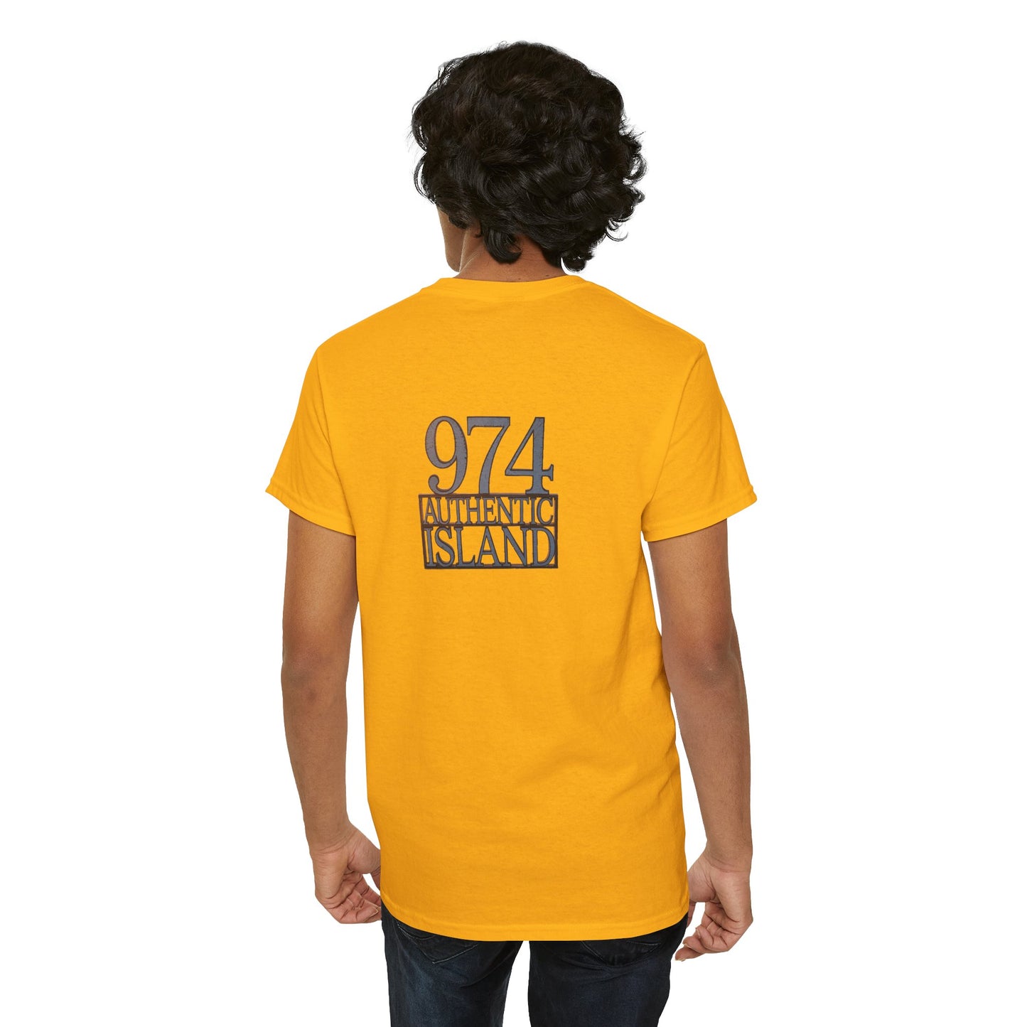 T-shirt "974 Authentic Island", Exotisme, Destination Île de La Réunion, Confort Coton, Sobre, Elégant, Souvenir Unique, Cadeau, Unisexe, Esprit Voyageur