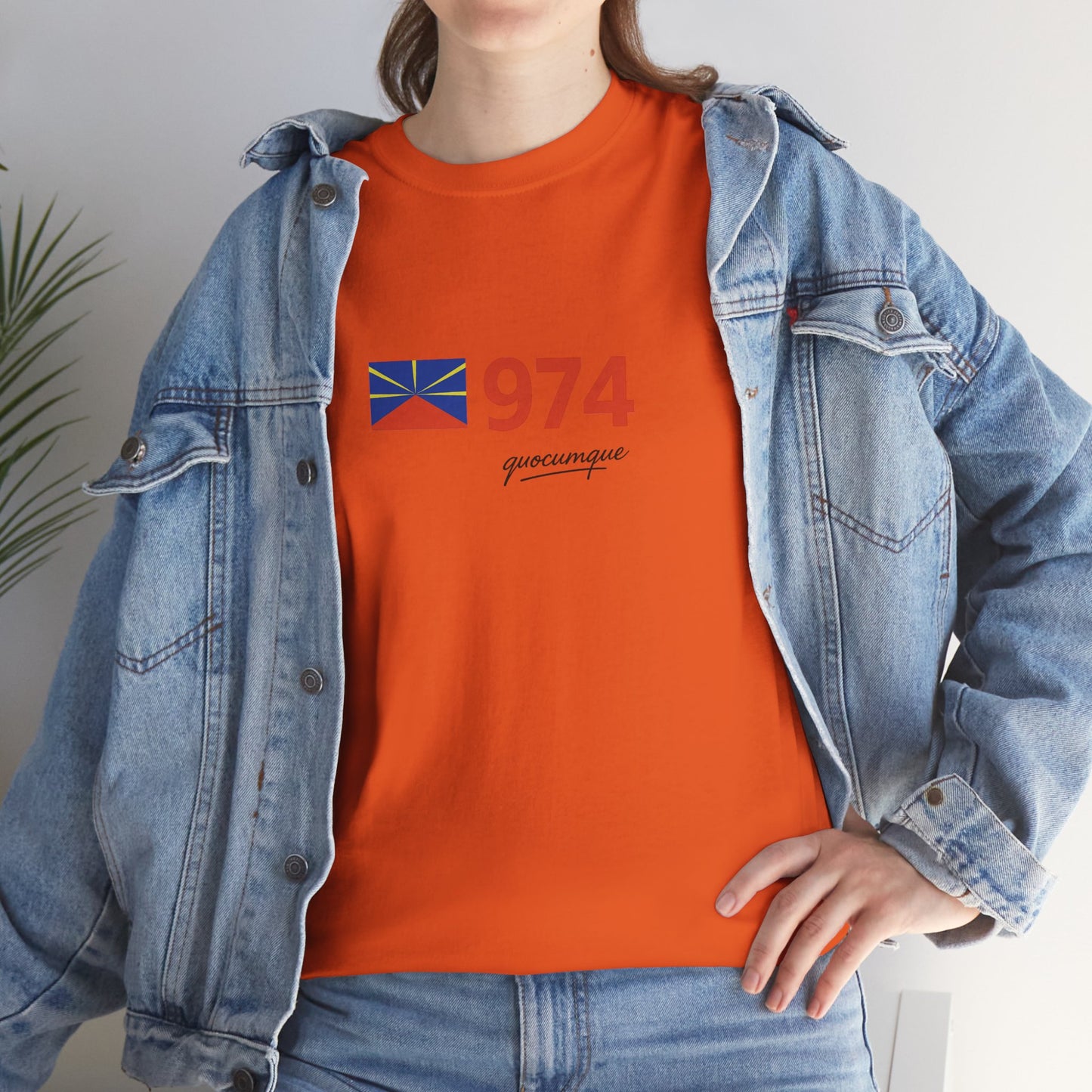 T-shirt "974 Drapeau", Île de La Réunion, Confort Coton, Sobre, Elégant, Souvenir Unique, Cadeau, Unisexe, Esprit Voyageur