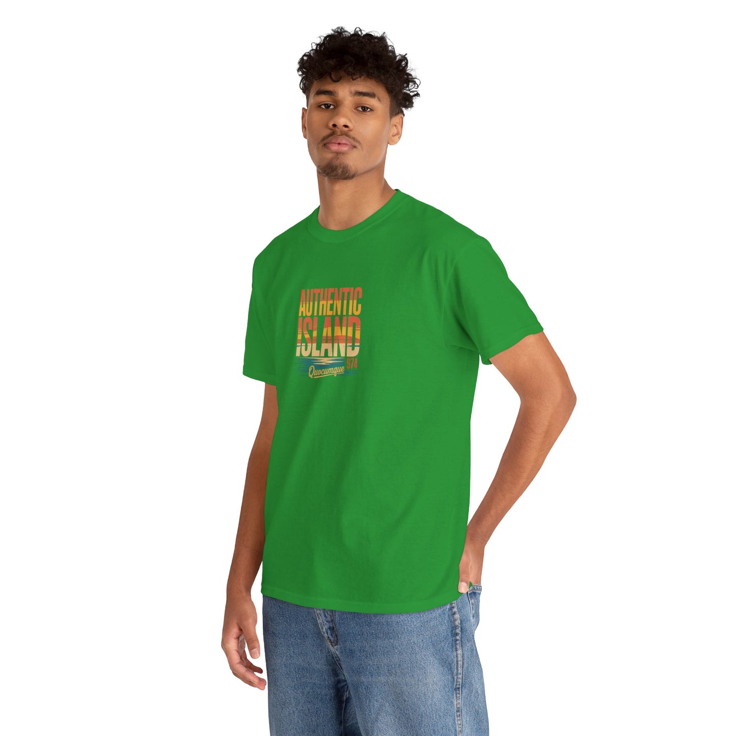 T-shirt "Authentic Island", Exotisme, Destination Île de La Réunion, Confort Coton, Sobre, Elégant, Souvenir Unique, Cadeau, Unisexe, Esprit Voyageur