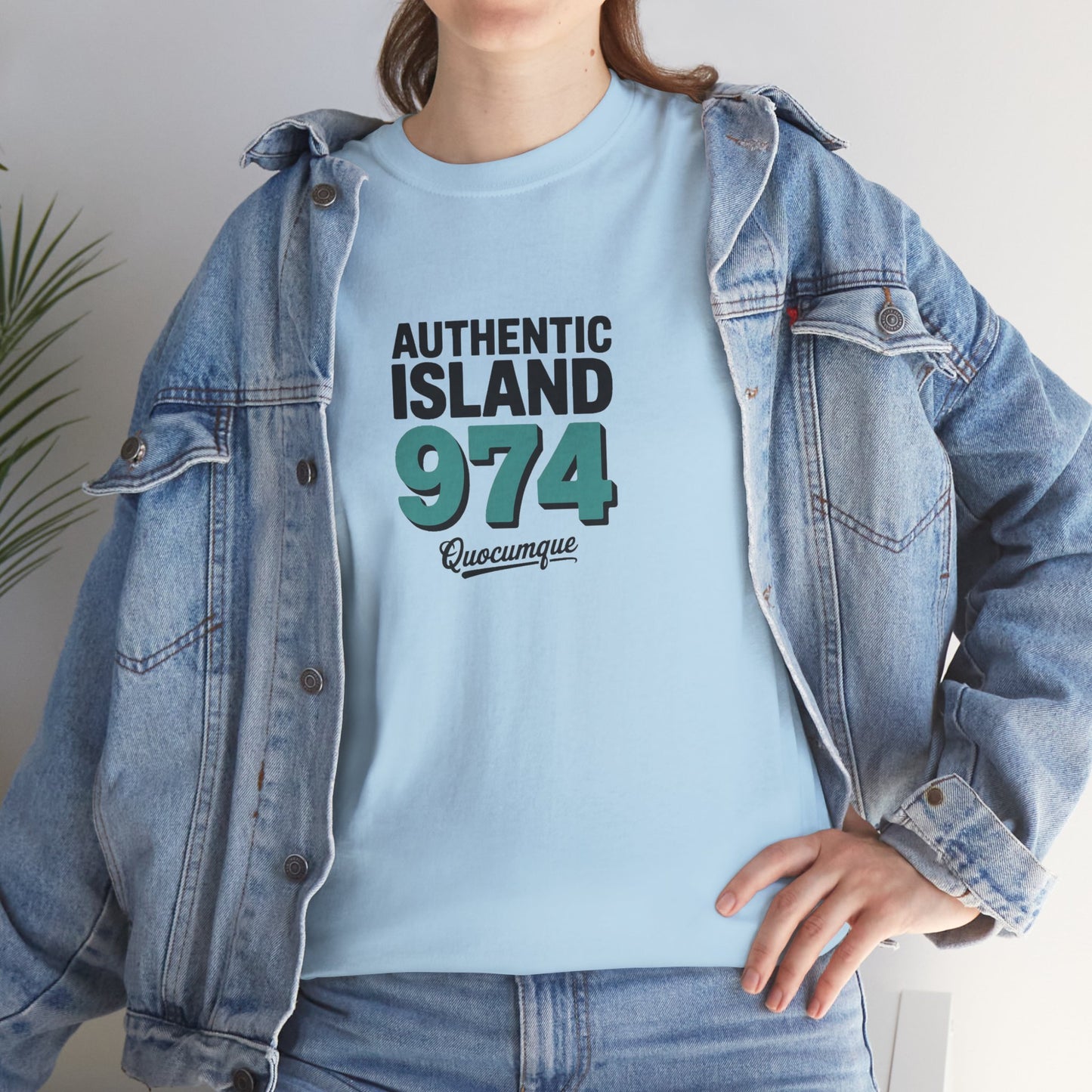 T-shirt " 974 Authentic Island ", Exotisme, Destination Île de La Réunion, Confort Coton, Sobre, Elégant, Souvenir Unique, Cadeau, Unisexe, Esprit Voyageur
