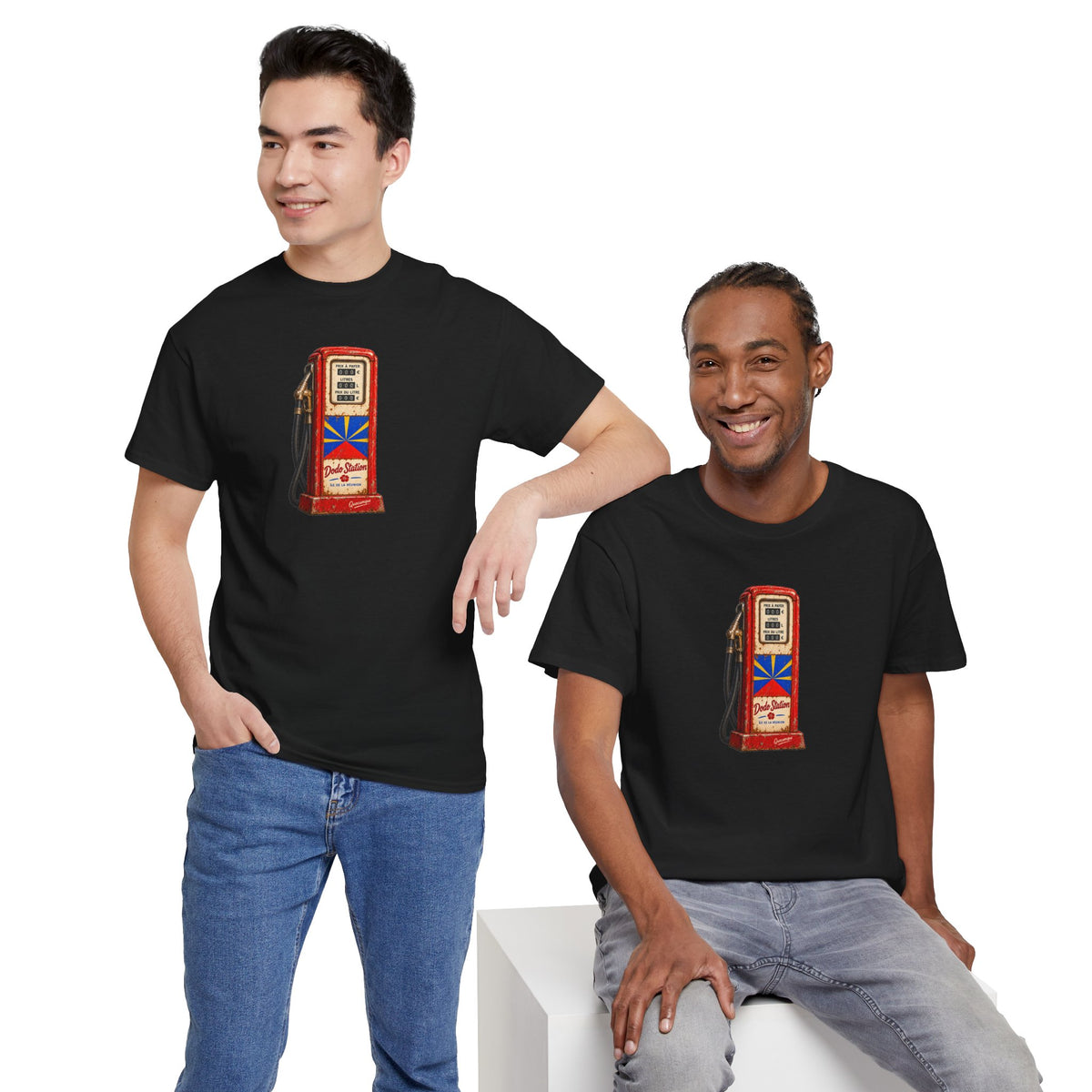 T-shirt Quocumque, "Station Essence", Île de La Réunion, Confort Coton, Elégant, Souvenir Unique, Cadeau, Unisexe, Esprit Voyageur, Créole, Bourbon