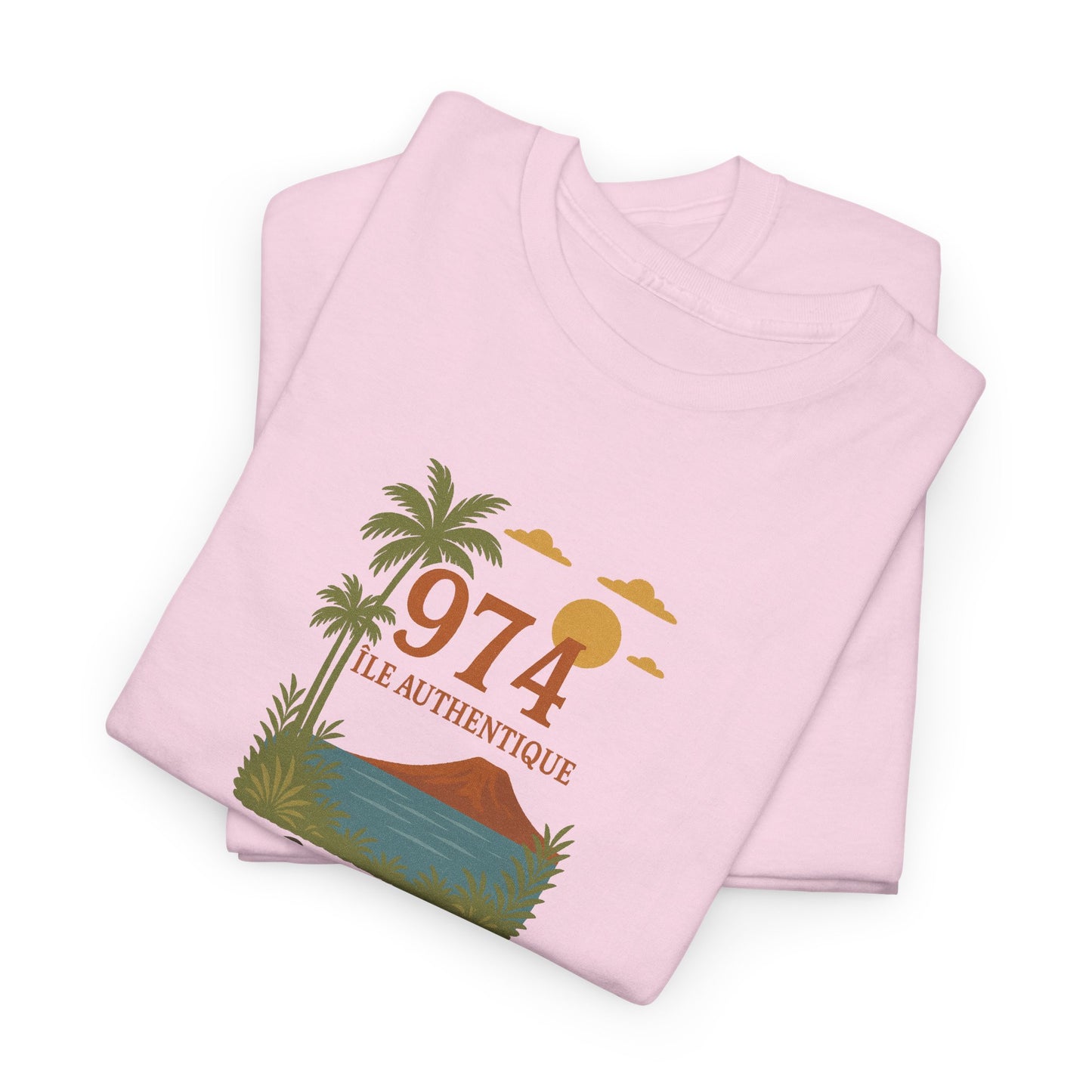 T-shirt "974 Île Authentique", Exotisme, Destination Île de La Réunion, Confort Coton, Sobre, Elégant, Souvenir Unique, Cadeau, Unisexe, Esprit Voyageur