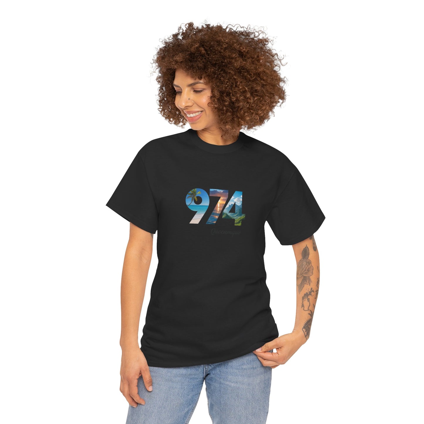 T-shirt "974", Île de La Réunion, Confort Coton, Sobre, Elégant, Souvenir Unique, Cadeau, Unisexe, Esprit Voyageur