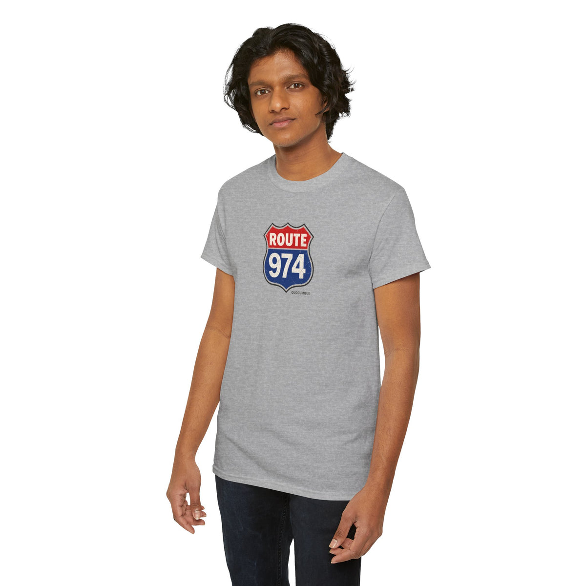 T-shirt "Route 974", Exotisme, Destination Île de La Réunion, Confort Coton, Sobre, Elégant, Souvenir Unique, Cadeau, Unisexe, Esprit Voyageur