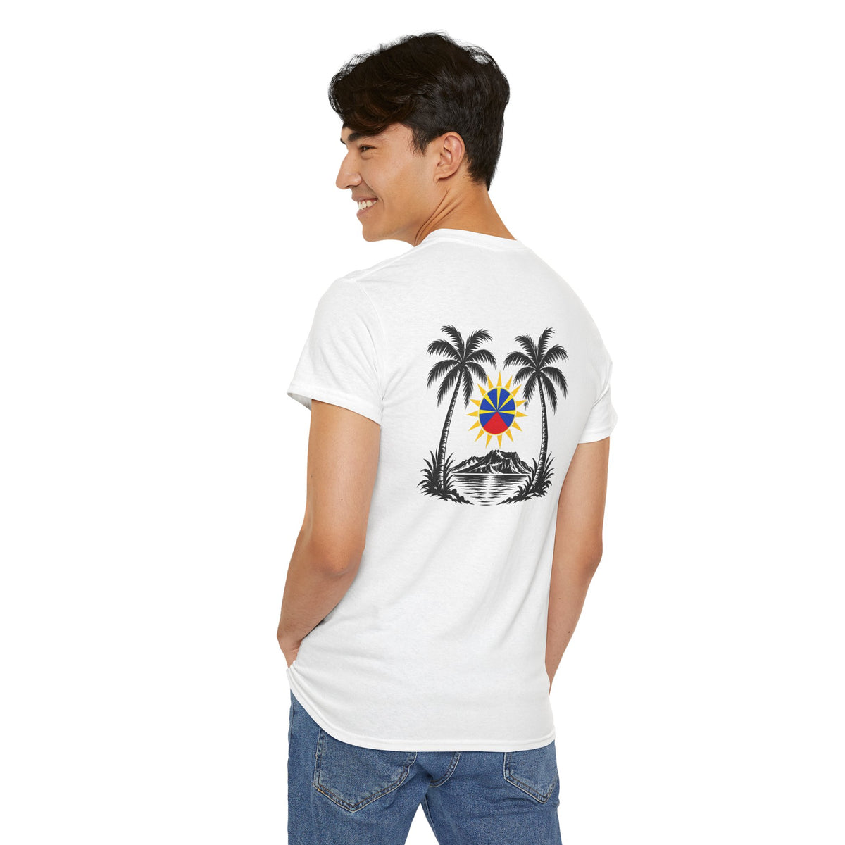 T-shirt " Palmiers", Destination Île de La Réunion, Confort Coton, Sobre, Elégant, Souvenir Unique, Vêtement Adulte, Unisexe, Esprit Voyageur