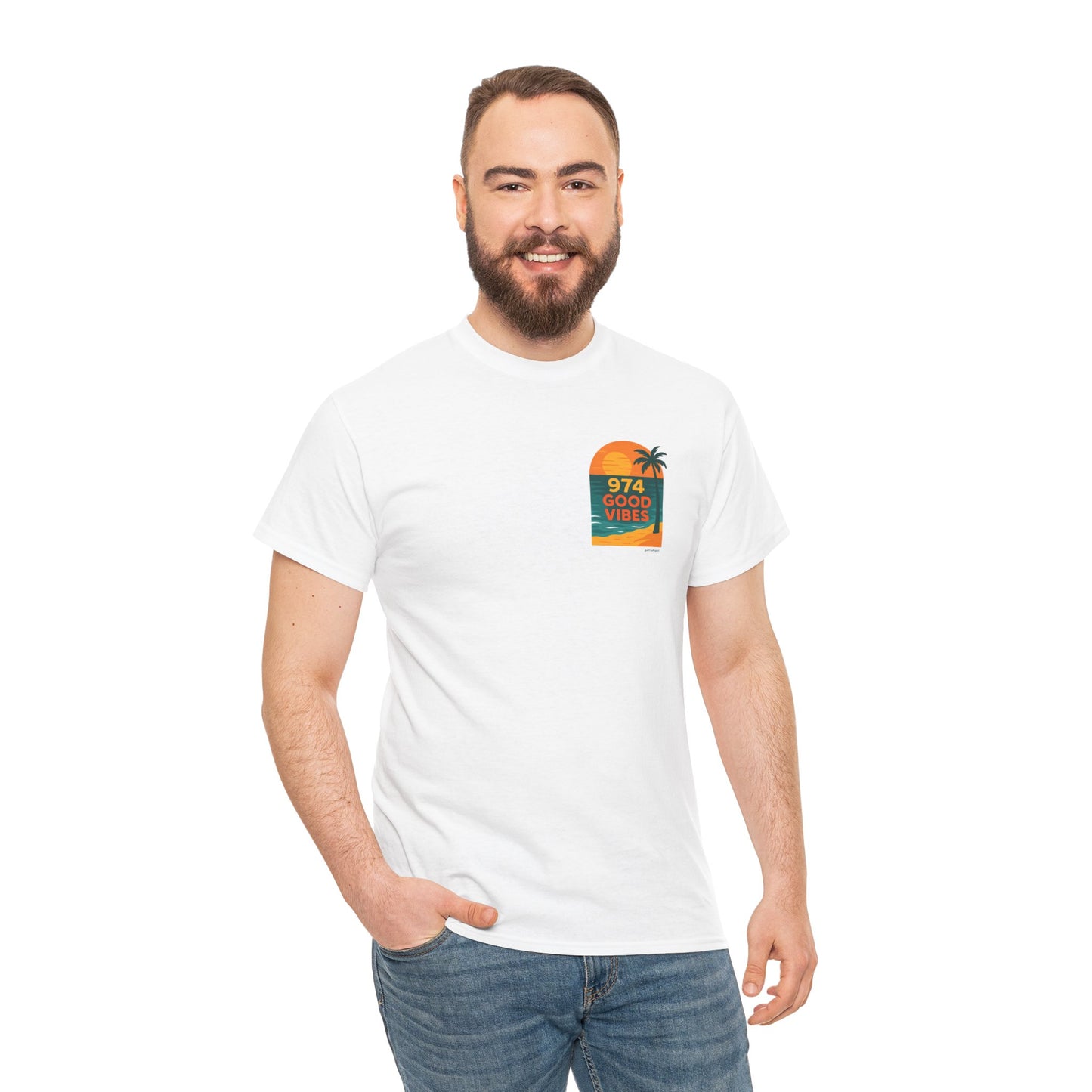 T-shirt "Good Vibes", Île de La Réunion, Confort Coton, Sobre, Elégant, Souvenir Unique, Cadeau, Unisexe, Esprit Voyageur, Adulte