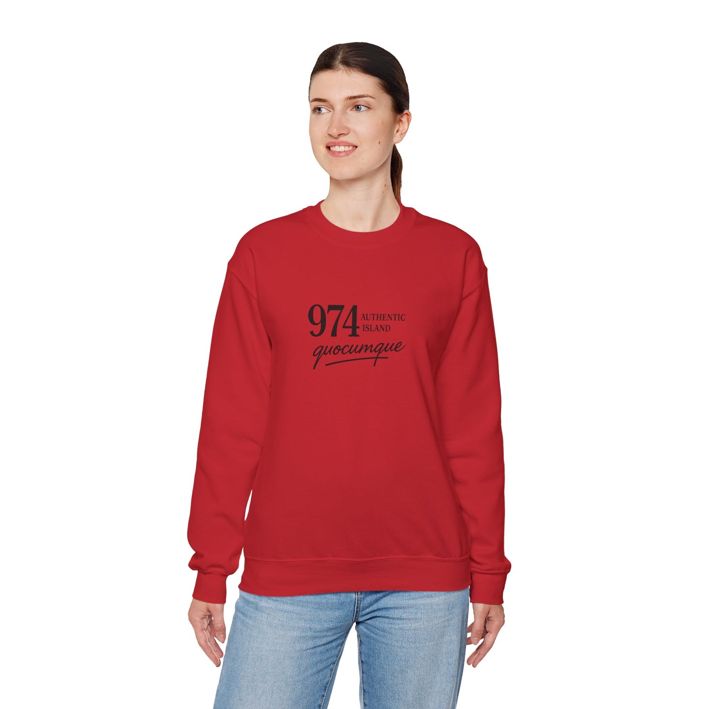Sweat-Shirt Quocumque "974 Authentic Island", Exotique, Destination l'Île De La Réunion, Adulte, Homme, Femme, Sportive, Sportif, Décontracté, Élégant, Classique,