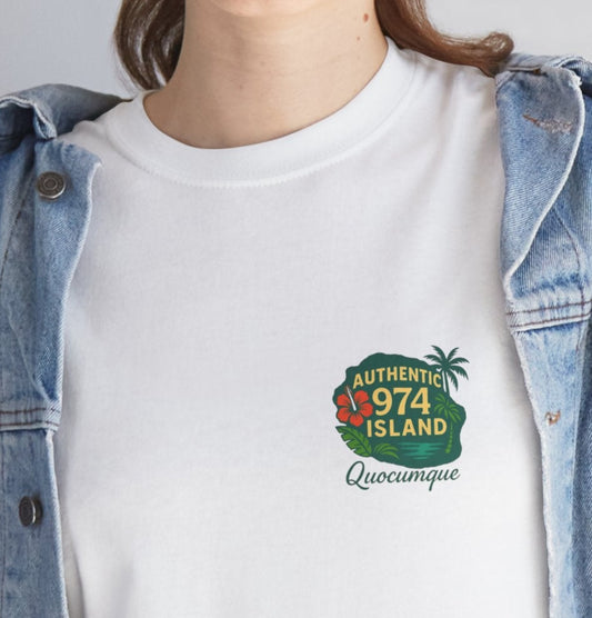 T-shirt "Authentic Island", Exotisme, Destination Île de La Réunion, Confort Coton, Sobre, Elégant, Souvenir Unique, Cadeau, Unisexe, Esprit Voyageur