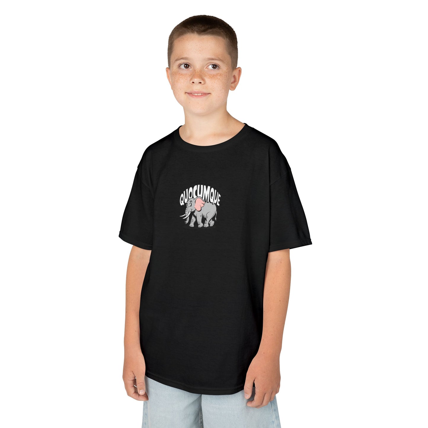 T-shirt Quocumque, Eléphant, Eléphanteau, Douceur Coton, Pour les enfants de 5-6 ans( Taille XS), Pour les 7-8 ans( taille S), Pour les 9-10 ans( taille M), Pour les 11-12 ans( taille L), Pour les 13-14 ans(taille XL)