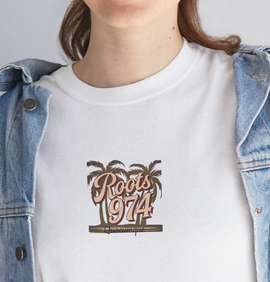 T-shirt "Roots 974", Exotisme, Destination Île de La Réunion, Confort Coton, Sobre, Elégant, Souvenir Unique, Cadeau, Unisexe, Esprit Voyageur