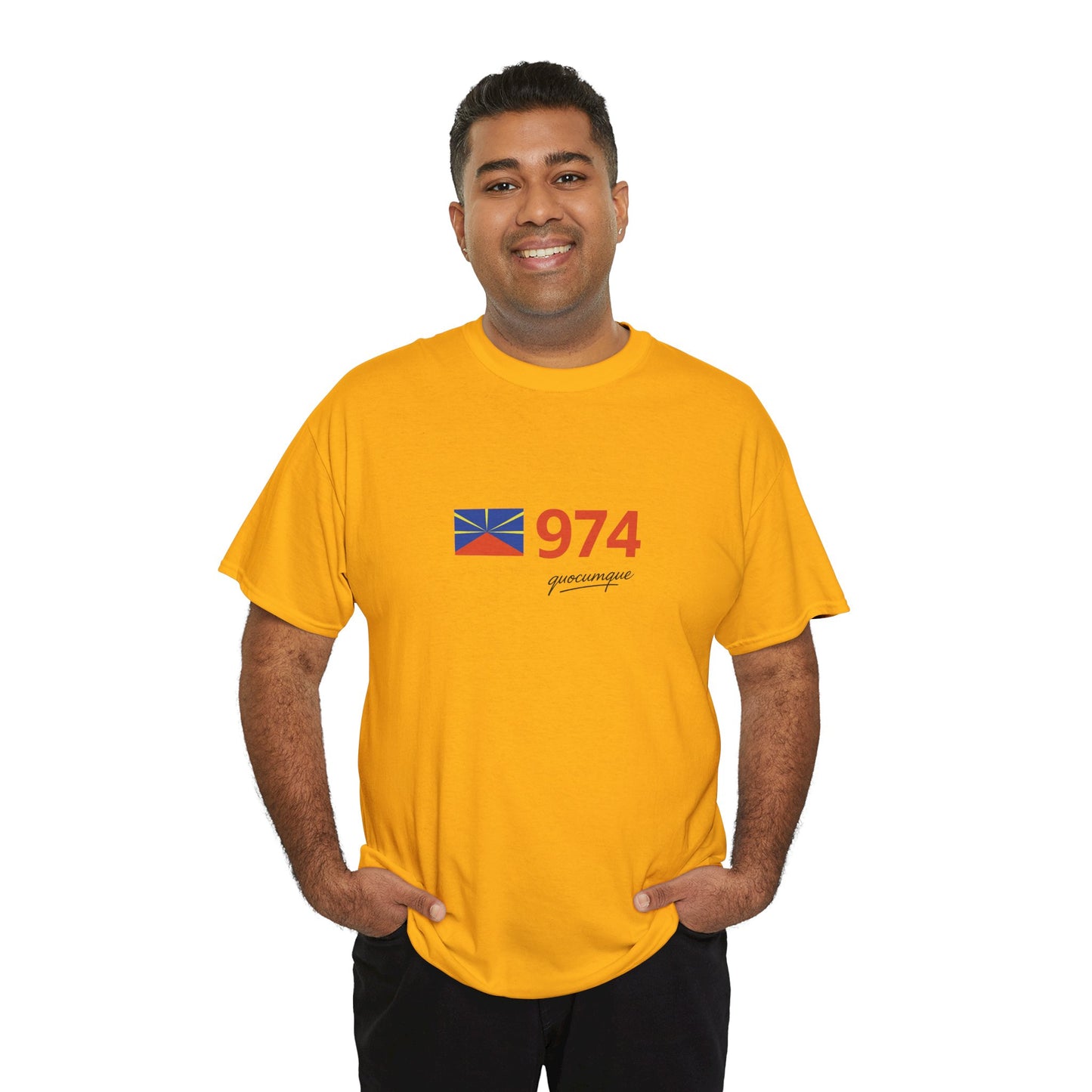 T-shirt "974 Drapeau", Île de La Réunion, Confort Coton, Sobre, Elégant, Souvenir Unique, Cadeau, Unisexe, Esprit Voyageur