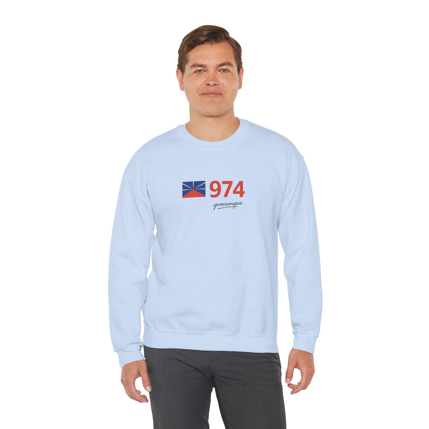 Copy of Sweat Quocumque "974 drapeau", Exotique, Destination Île De La Réunion, Adulte, Homme, Femme, Sportive, Sportif, Décontracté, Drapeau Régional