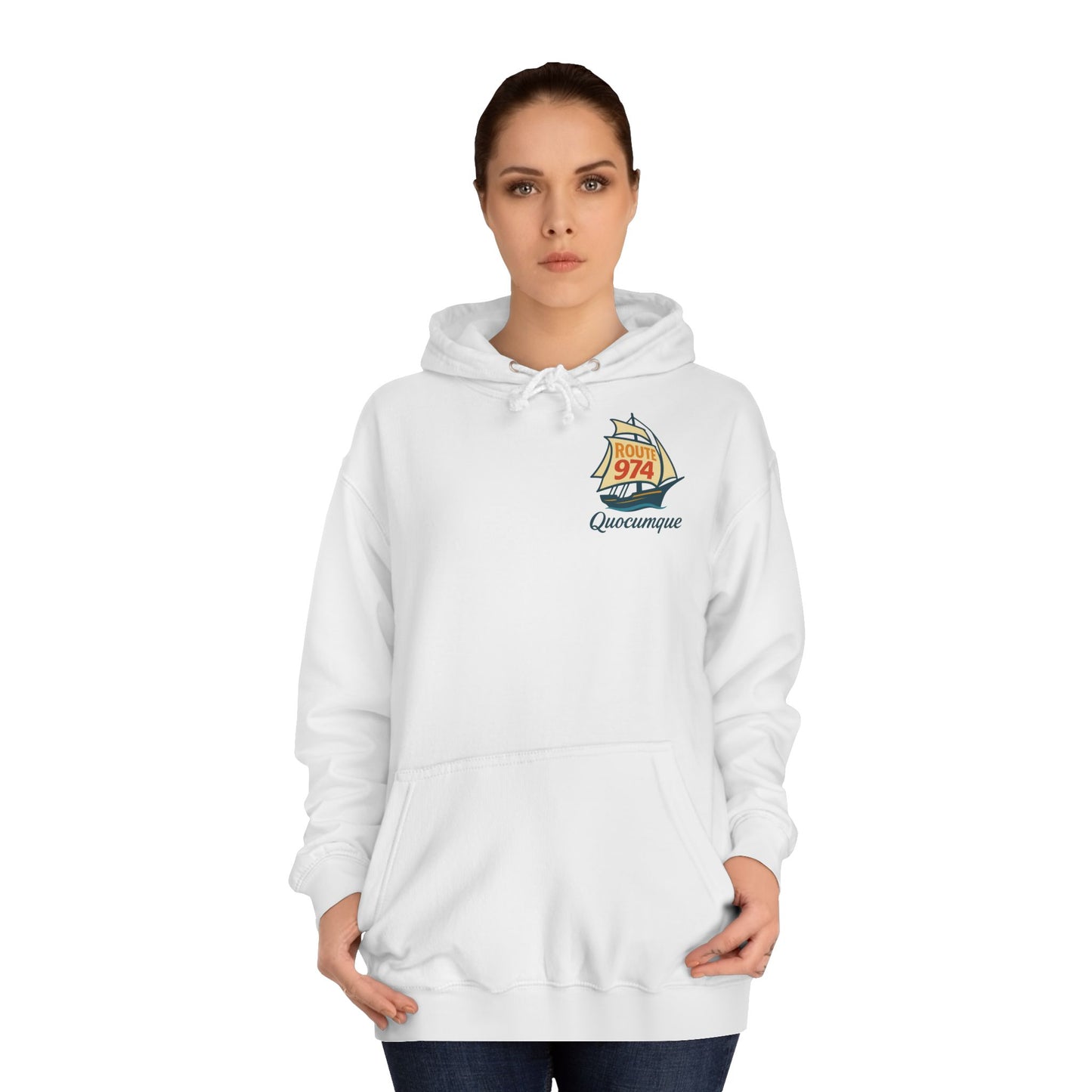 Sweat à Capuche pour Adulte "Route 974 Voile", Hoodie, Unisexe, Élégance, Sobriété, Marin, Homme, Femme, Grand Large, Mer, Océan, Régate