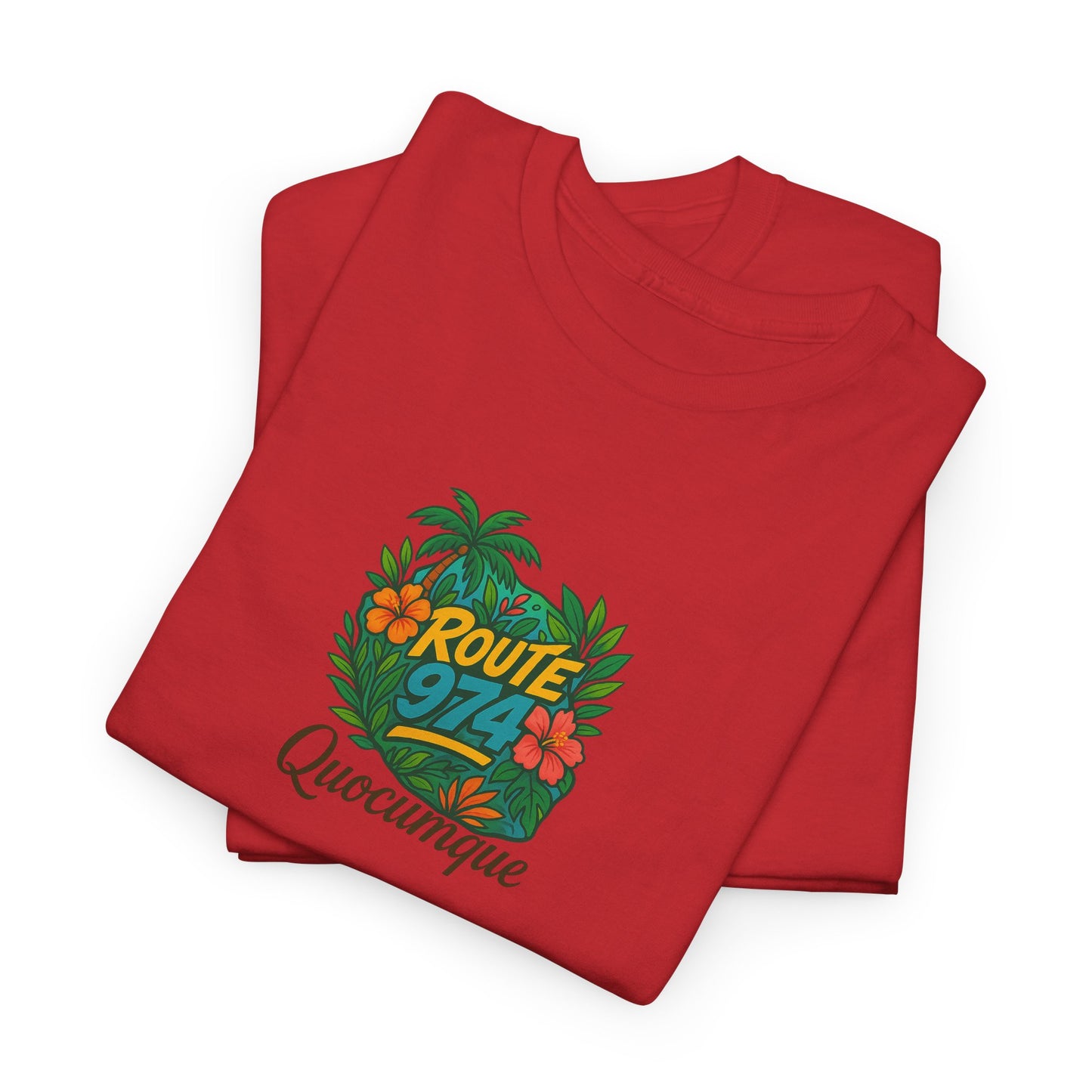 T-shirt "Route 974 Flore", Destination Île de La Réunion, Confort Coton, Sobre, Elégant, Souvenir Unique, Cadeau, Unisexe, Esprit Voyageur