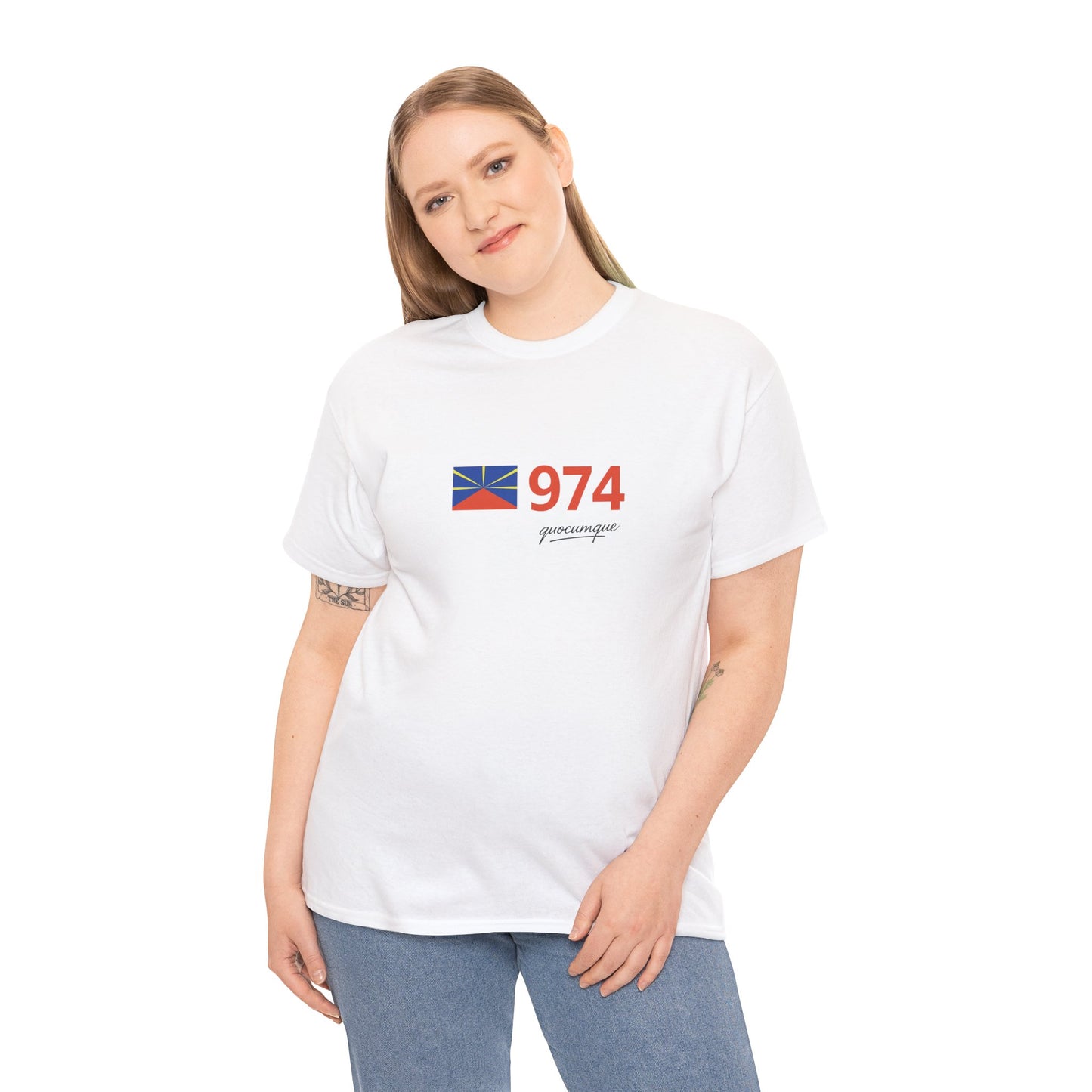 T-shirt "974 Drapeau", Île de La Réunion, Confort Coton, Sobre, Elégant, Souvenir Unique, Cadeau, Unisexe, Esprit Voyageur