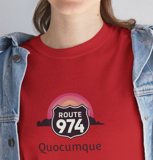 T-shirt "Route 974", Destination île de La Réunion, Confort Coton, Sobre, Elégant, Souvenir Unique, Cadeau, Unisexe, Esprit Voyageur