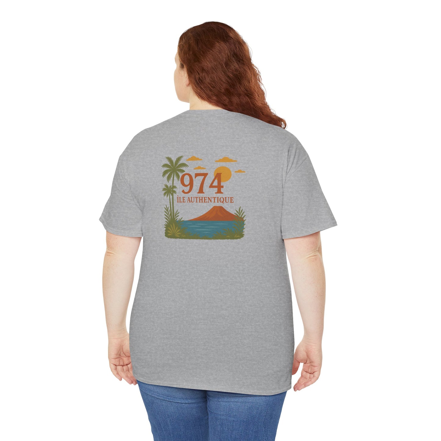 T-shirt "974 Île Authentique", Exotisme, Destination Île de La Réunion, Confort Coton, Sobre, Elégant, Souvenir Unique, Cadeau, Unisexe, Esprit Voyageur