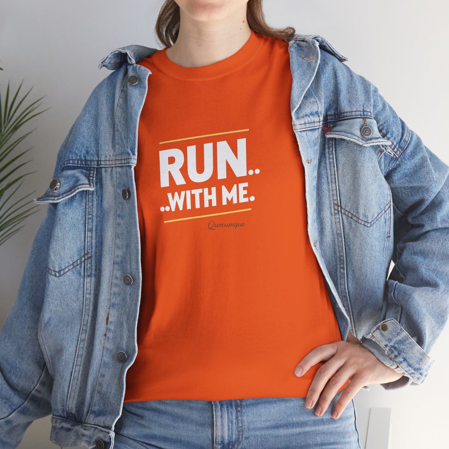 T-shirt Quocumque "RUN With me ", Île de La Réunion", Confort Coton, Sobre, Elégant, Souvenir Unique, Cadeau, Unisexe, Esprit Voyageur