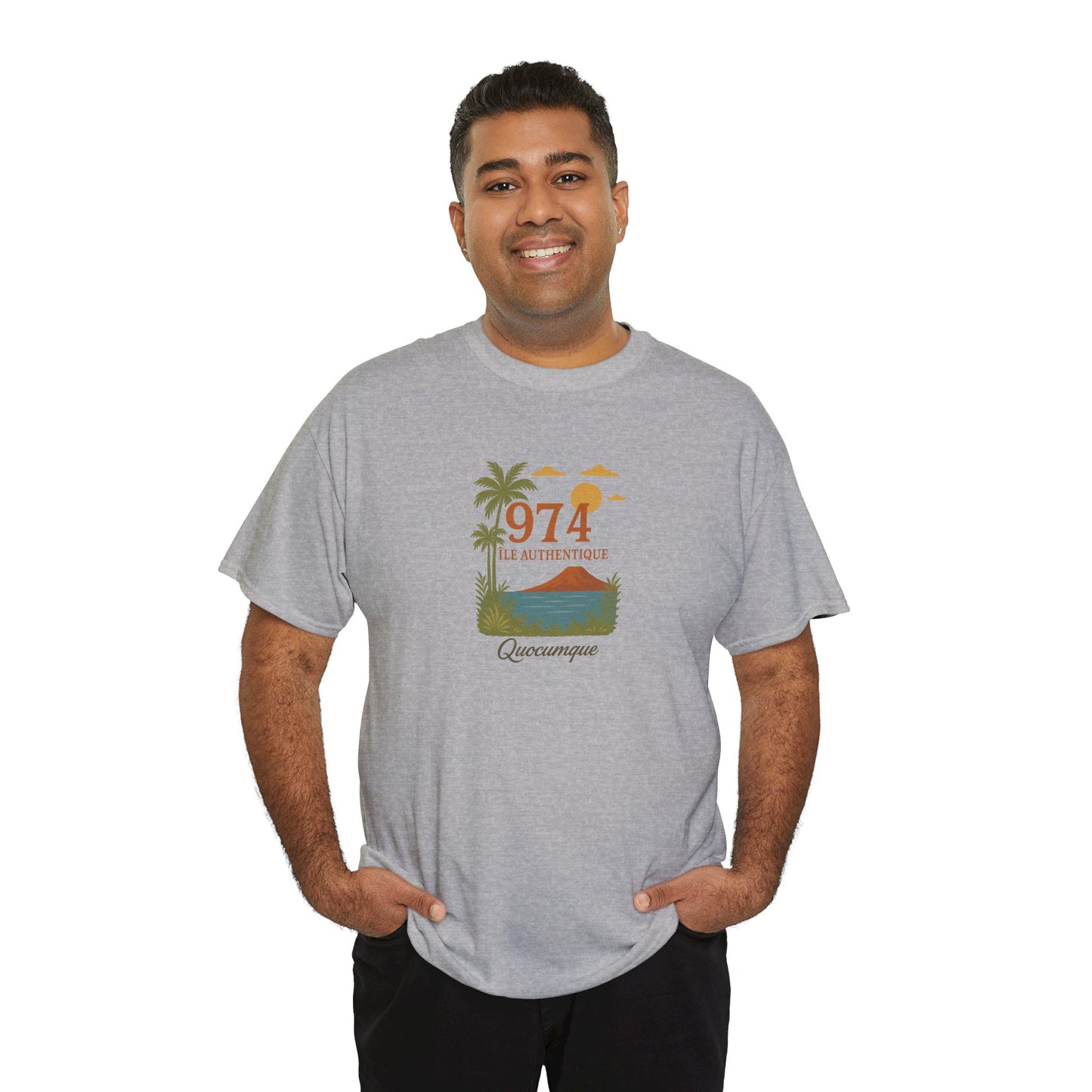 T-shirt "974 Île Authentique", Exotisme, Destination Île de La Réunion, Confort Coton, Sobre, Elégant, Souvenir Unique, Cadeau, Unisexe, Esprit Voyageur