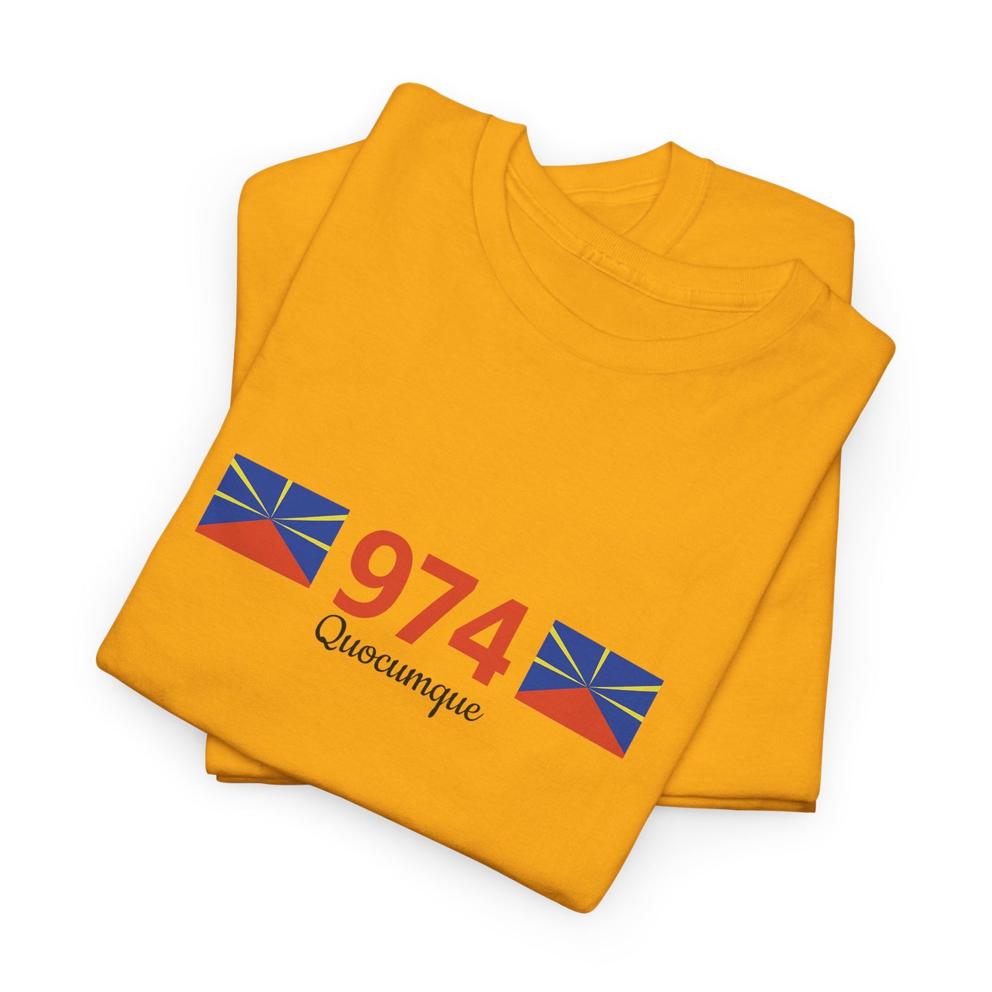 T-shirt "974 Drapeaux", Île de La Réunion, Confort Coton, Sobre, Elégant, Souvenir Unique, Cadeau, Unisexe, Esprit Voyageur