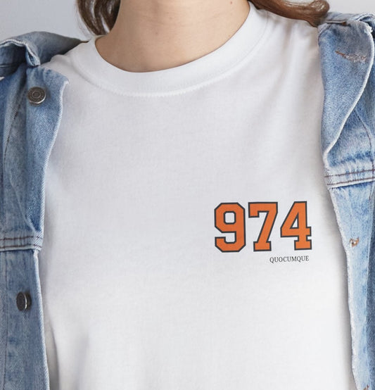 T-shirt " 974 ", Destination Île de La Réunion, Discret, Confort Coton, Sobre, Elégant, Souvenir Unique, Vêtement Adulte, Unisexe, Esprit Voyageur