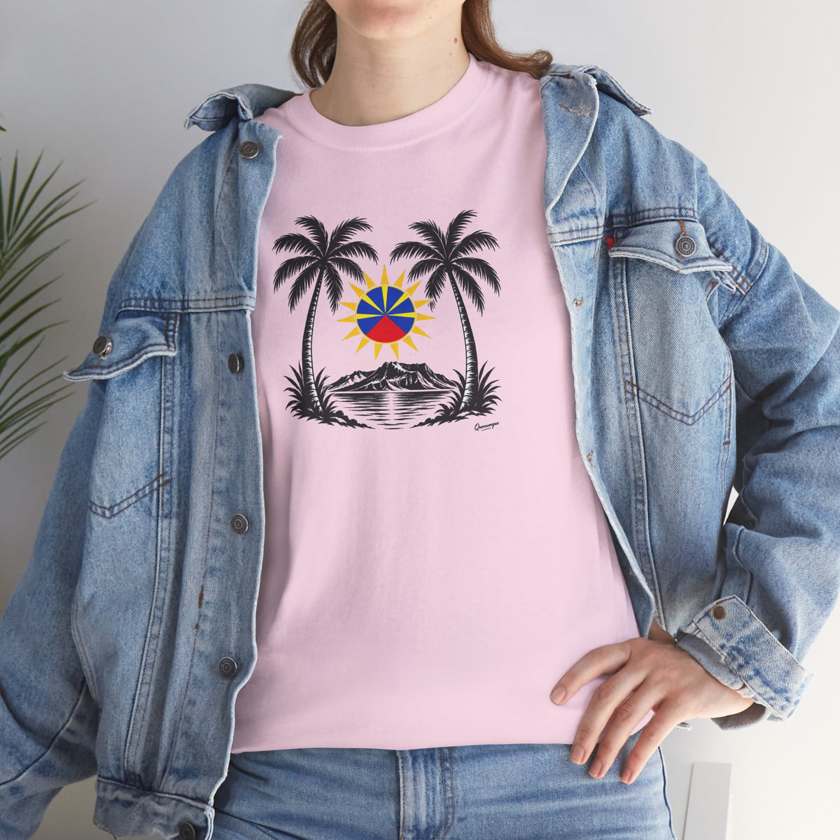 T-shirt Quocumque, "Palmiers", Île de La Réunion, Confort Coton, Elégant, Souvenir Unique, Cadeau, Unisexe, Esprit Voyageur, Créole, Bourbon