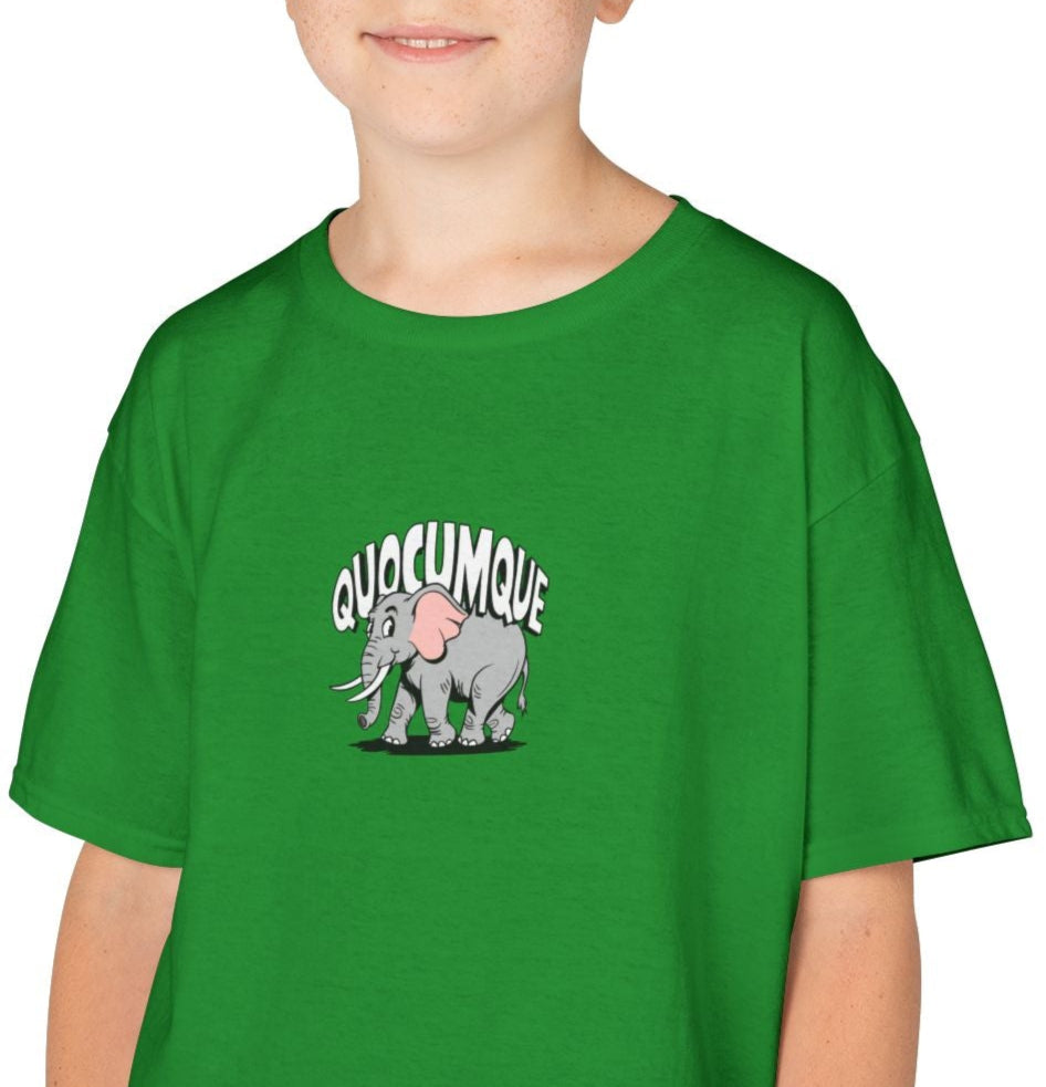 T-shirt Quocumque, Eléphant, Eléphanteau, Douceur Coton, Pour les enfants de 5-6 ans( Taille XS), Pour les 7-8 ans( taille S), Pour les 9-10 ans( taille M), Pour les 11-12 ans( taille L), Pour les 13-14 ans(taille XL)