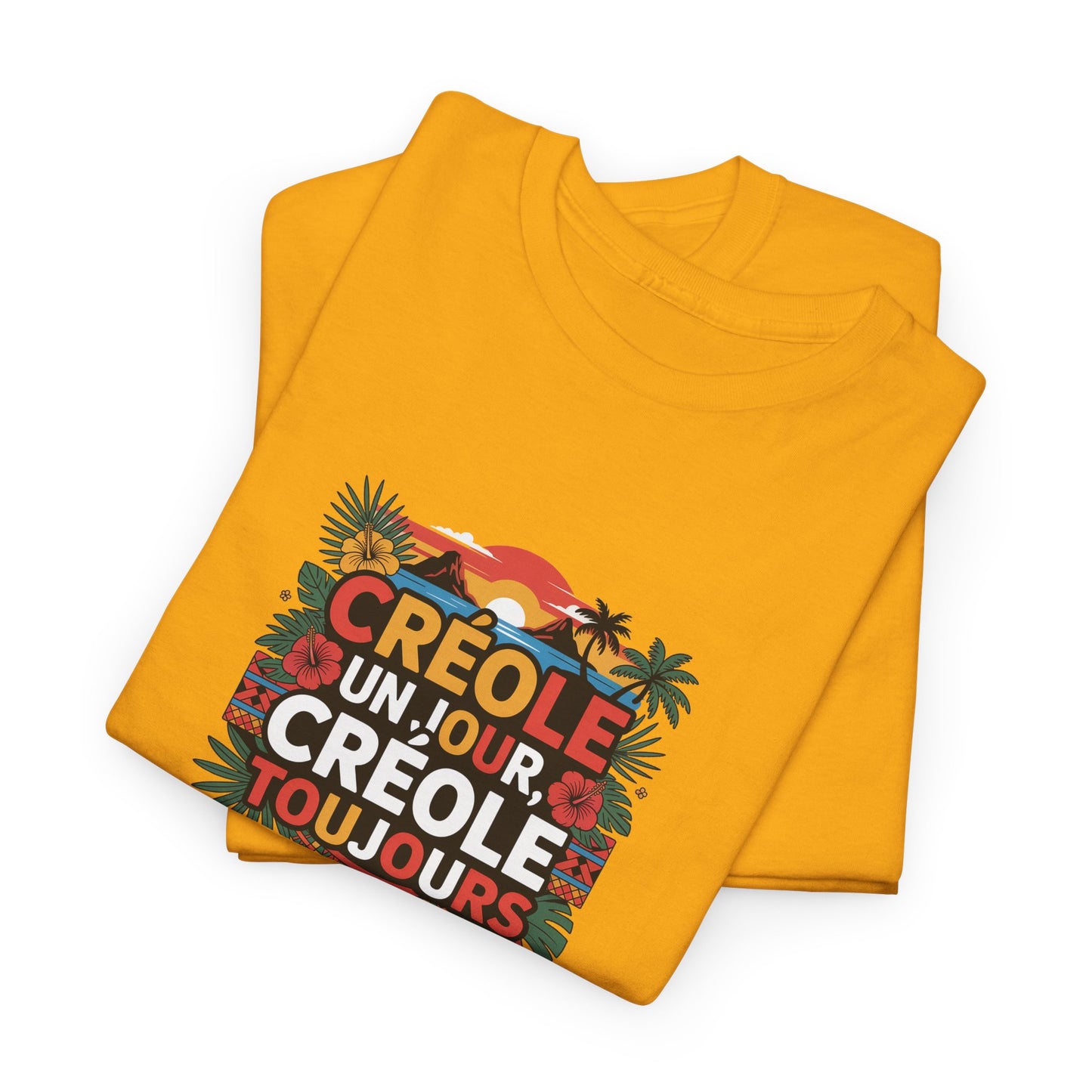 T-shirt Quocumque "Créole" Île de La Réunion", Confort Coton, Sobre, Elégant, Souvenir Unique, Cadeau, Unisexe, Esprit Voyageur