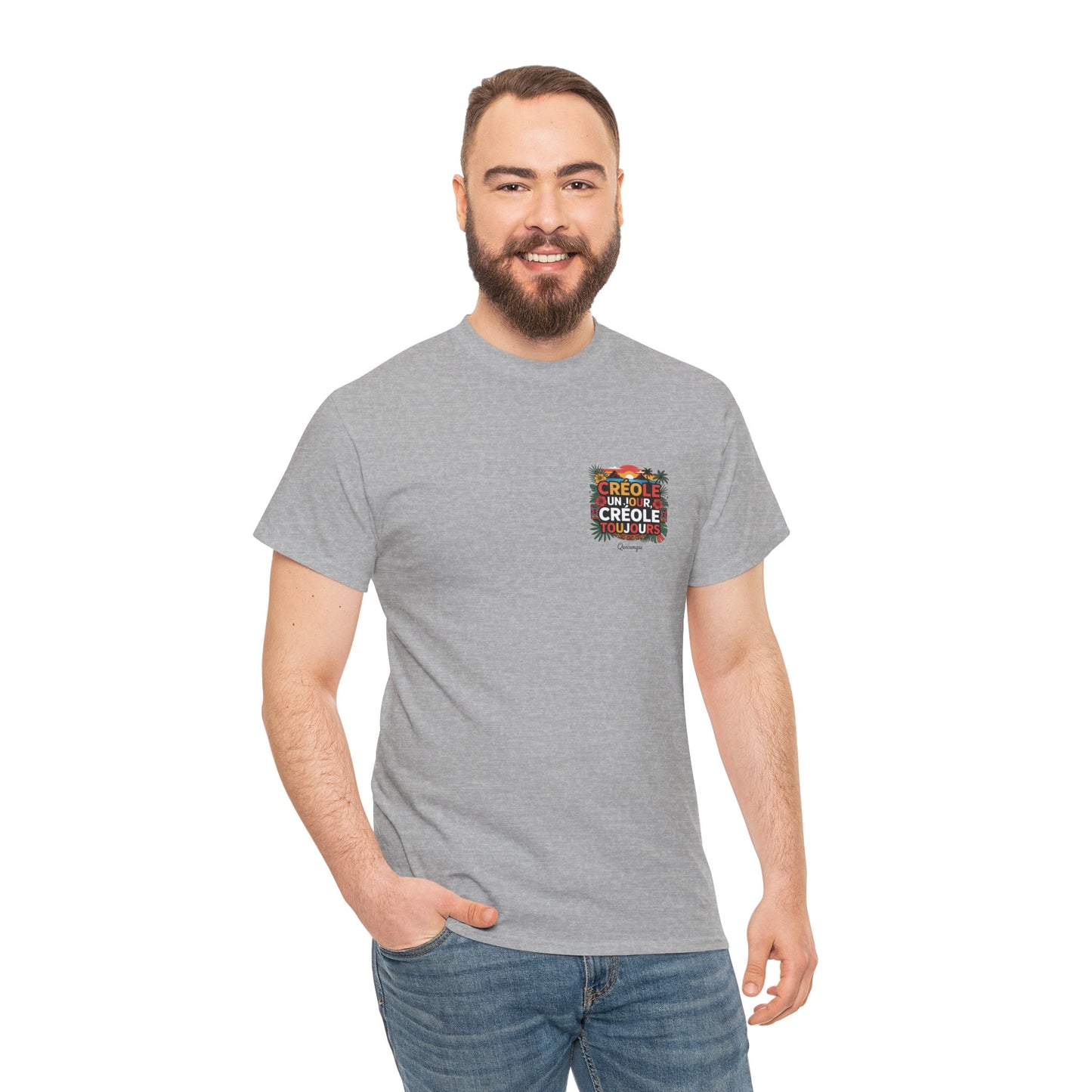 T-shirt Quocumque "Créole" Île de La Réunion", Confort Coton, Sobre, Elégant, Souvenir Unique, Cadeau, Unisexe, Esprit Voyageur