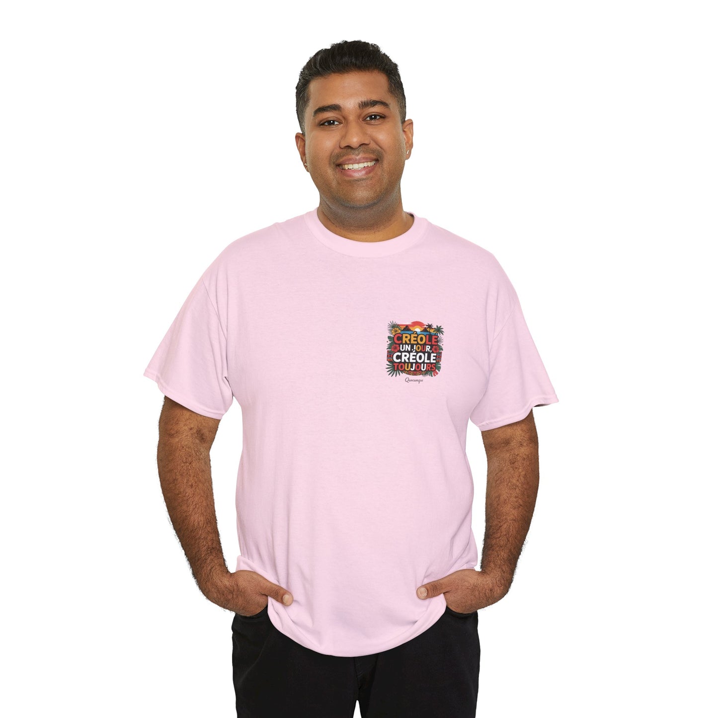 T-shirt Quocumque "Créole" Île de La Réunion", Confort Coton, Sobre, Elégant, Souvenir Unique, Cadeau, Unisexe, Esprit Voyageur
