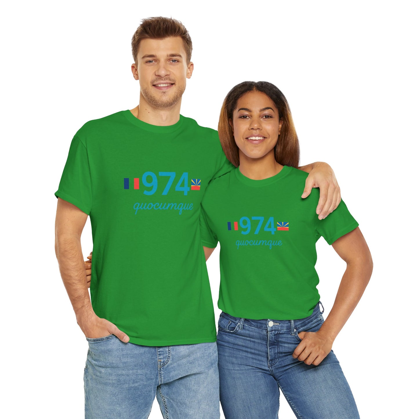 T-shirt "974 Drapeaux", Île de La Réunion, Confort Coton, Sobre, Elégant, Souvenir Unique, Cadeau, Unisexe, Esprit Voyageur