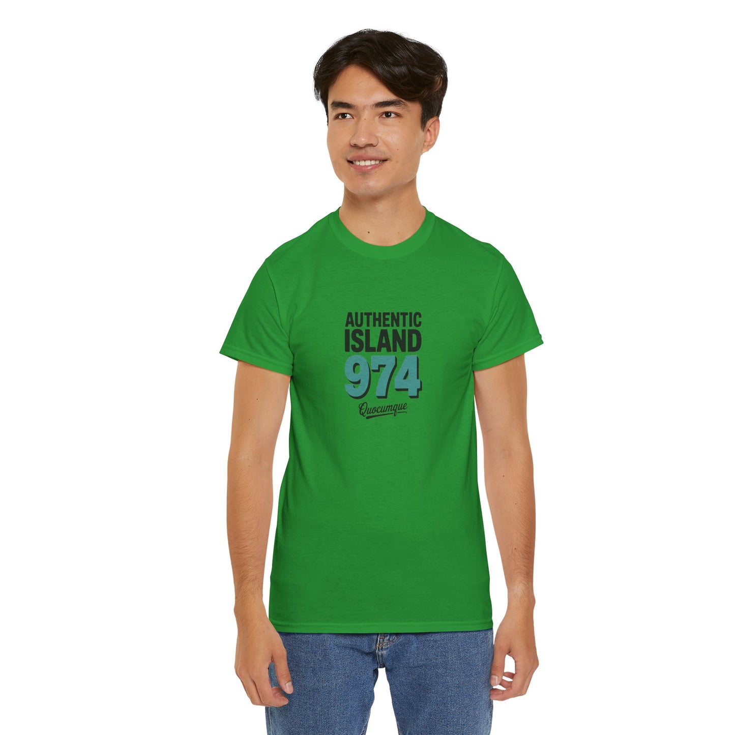 T-shirt " 974 Authentic Island ", Exotisme, Destination Île de La Réunion, Confort Coton, Sobre, Elégant, Souvenir Unique, Cadeau, Unisexe, Esprit Voyageur