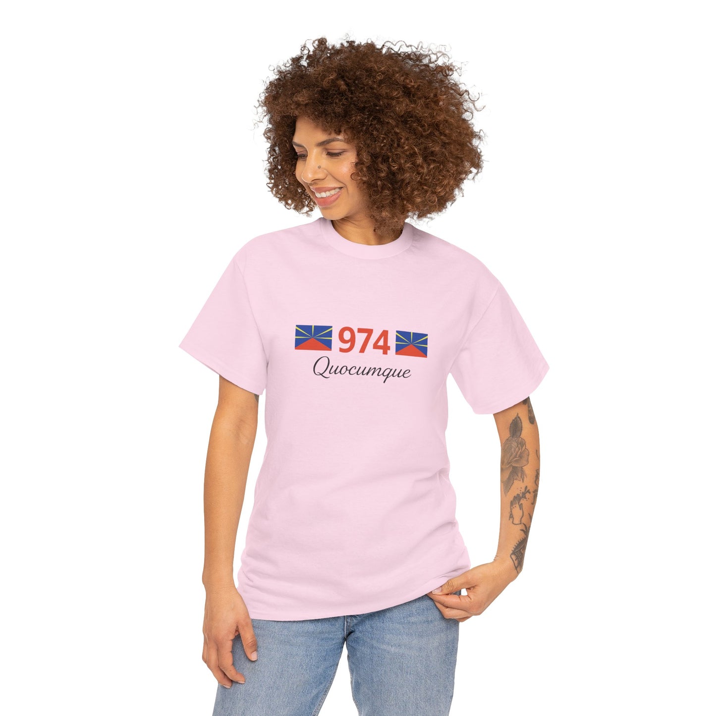 T-shirt "974 Drapeaux", Île de La Réunion, Confort Coton, Sobre, Elégant, Souvenir Unique, Cadeau, Unisexe, Esprit Voyageur