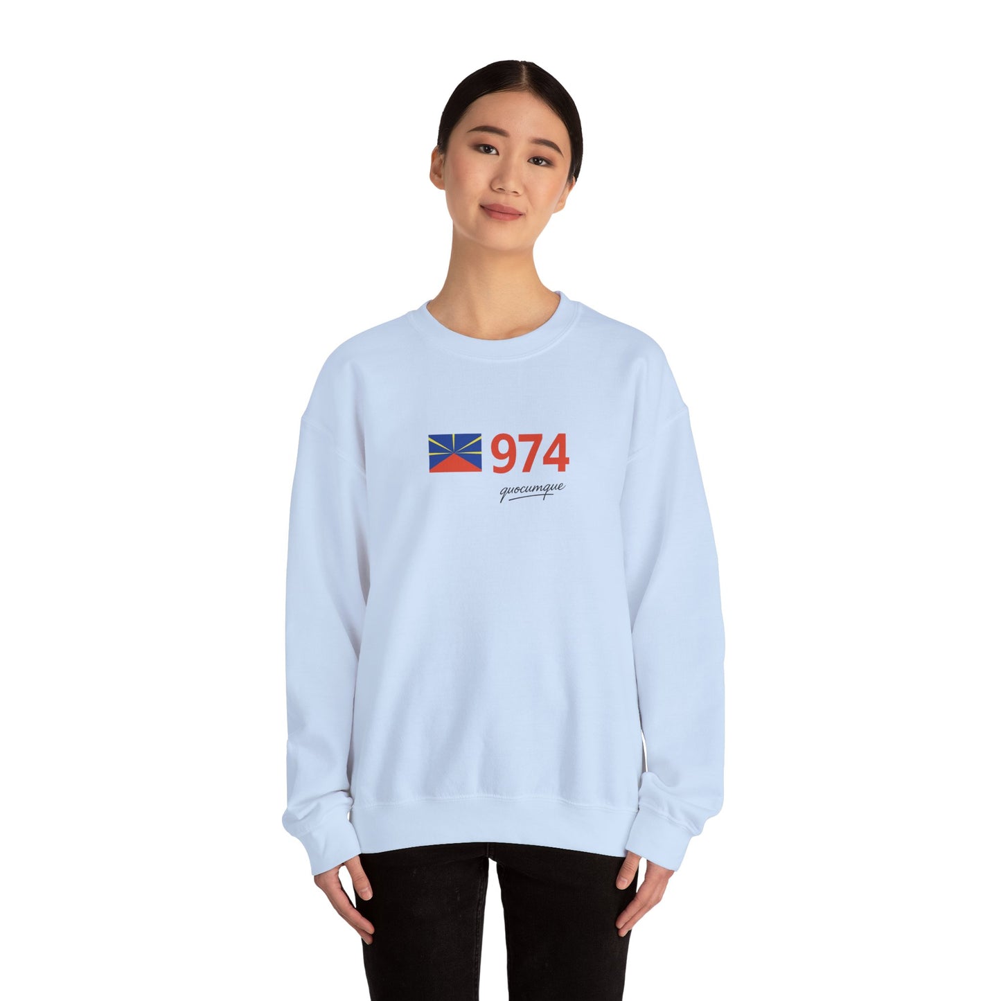 Copy of Sweat Quocumque "974 drapeau", Exotique, Destination Île De La Réunion, Adulte, Homme, Femme, Sportive, Sportif, Décontracté, Drapeau Régional