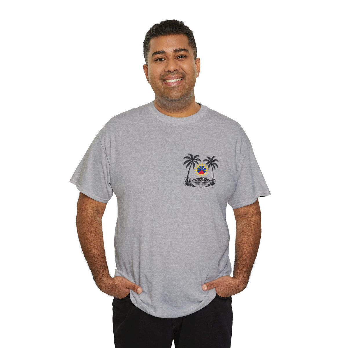 T-shirt Quocumque, "Palmiers", Discret, Île de La Réunion, Confort Coton, Elégant, Souvenir Unique, Cadeau, Unisexe, Esprit Voyageur, Créole, Bourbon