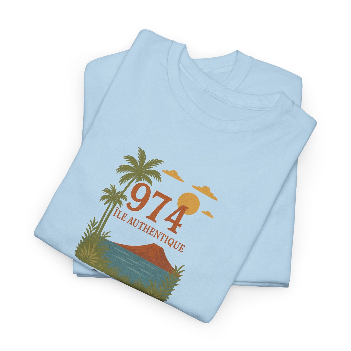T-shirt "974 Île Authentique", Exotisme, Destination Île de La Réunion, Confort Coton, Sobre, Elégant, Souvenir Unique, Cadeau, Unisexe, Esprit Voyageur