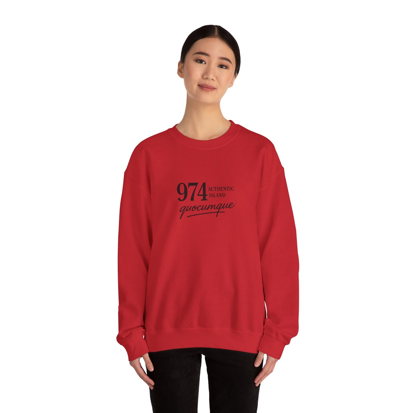 Sweat-Shirt Quocumque "974 Authentic Island", Exotique, Destination l'Île De La Réunion, Adulte, Homme, Femme, Sportive, Sportif, Décontracté, Élégant, Classique,