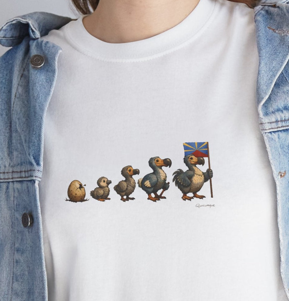 T-shirt Quocumque, " Dodo Evolution ", Île de La Réunion, Confort Coton, Elégant, Souvenir Unique, Cadeau, Unisexe, Esprit Voyageur, Créole, Bourbon