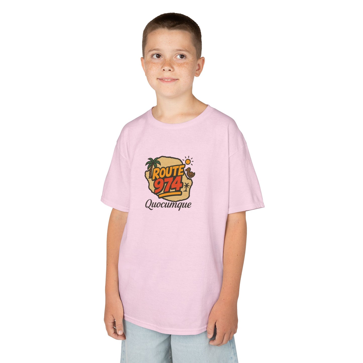 T-shirt "Route 974", Île de La Réunion, Douceur Coton, Pour les enfants de 5-6 ans( Taille XS), Pour les 7-8 ans( taille S), Pour les 9-10 ans( taille M), Pour les 11-12 ans( taille L), Pour les 13-14 ans( taille XLS)