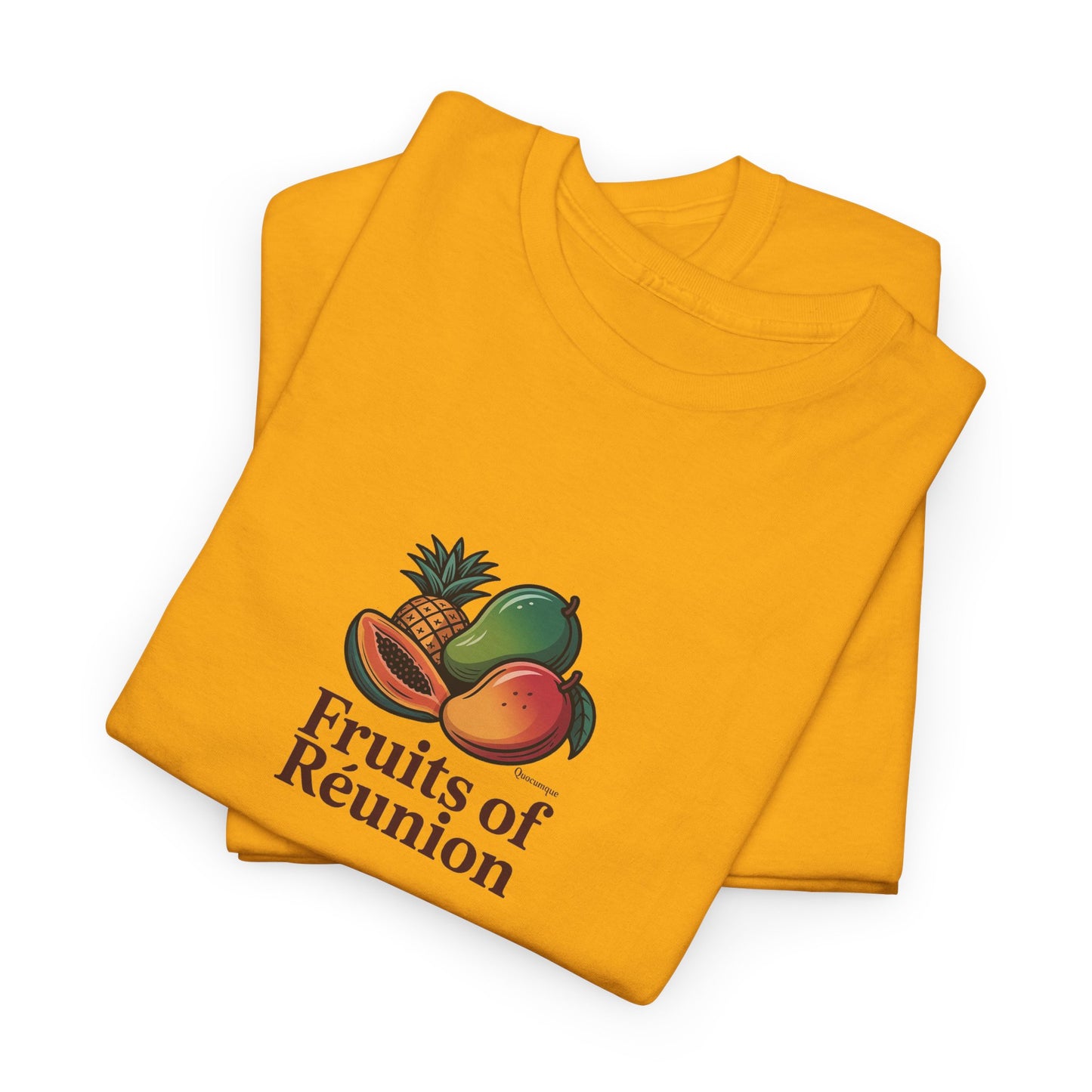T-shirt "Fruits of Réunion", Île de La Réunion, Confort Coton, Sobre, Elégant, Souvenir Unique, Cadeau, Unisexe, Esprit Voyageur