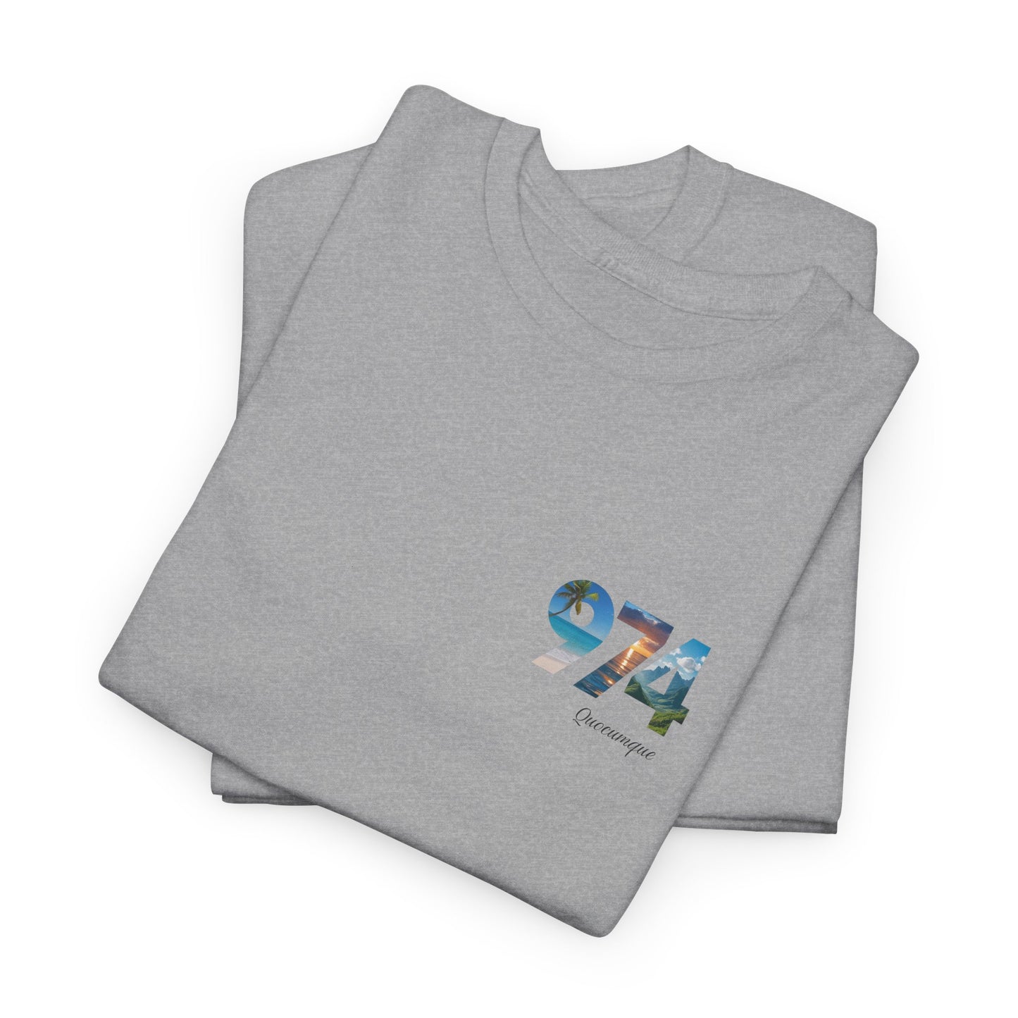 T-shirt "974", Île de La Réunion, Discret, Confort Coton, Sobre, Elégant, Souvenir Unique, Cadeau, Unisexe, Esprit Voyageur