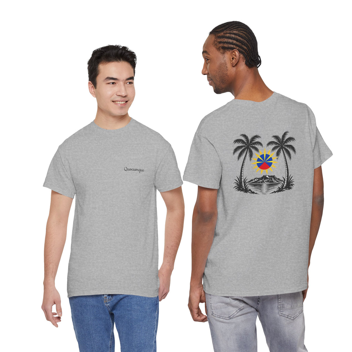T-shirt " Palmiers", Destination Île de La Réunion, Confort Coton, Sobre, Elégant, Souvenir Unique, Vêtement Adulte, Unisexe, Esprit Voyageur